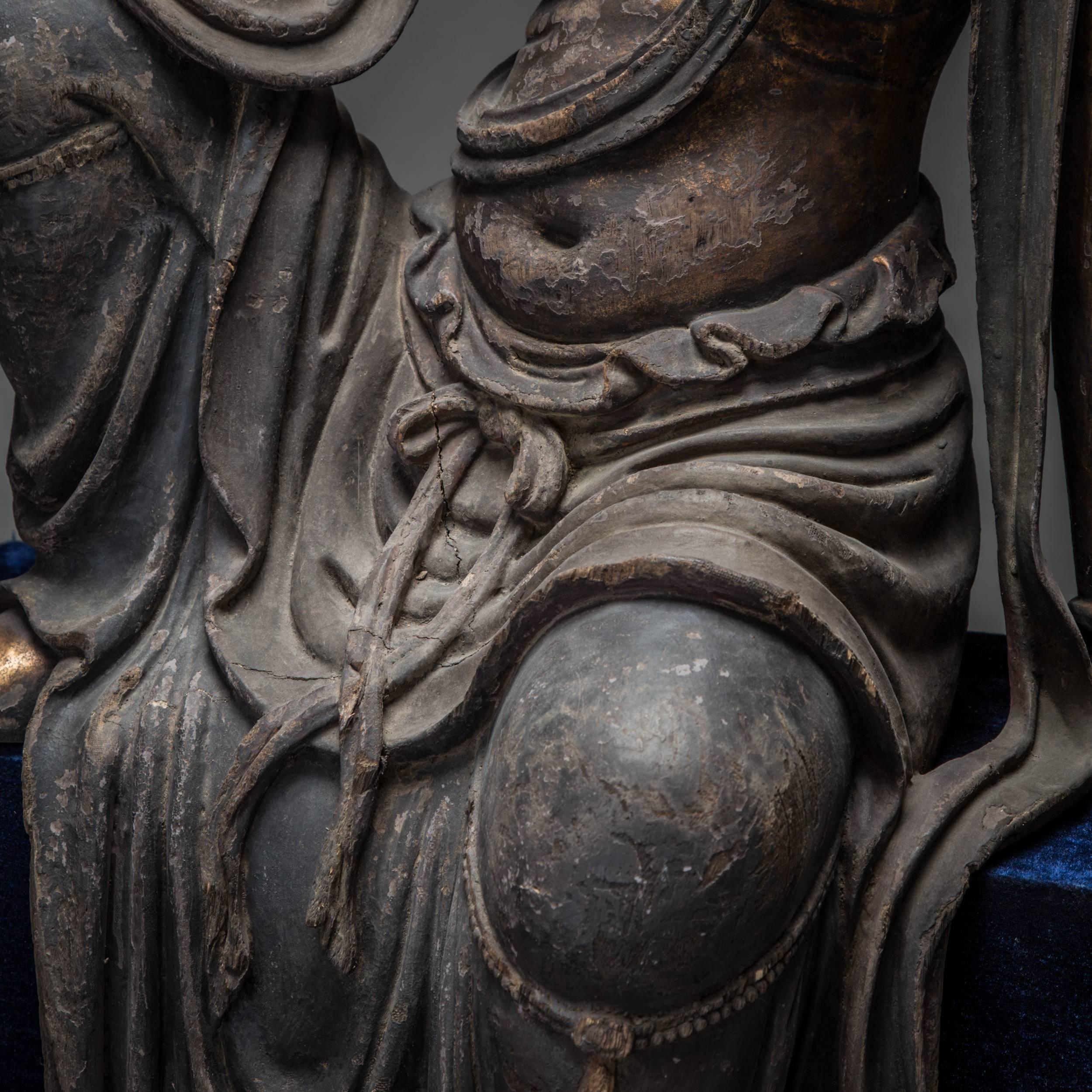 18th Century and Earlier Ming Dynasty Wooden Guanyin For Sale