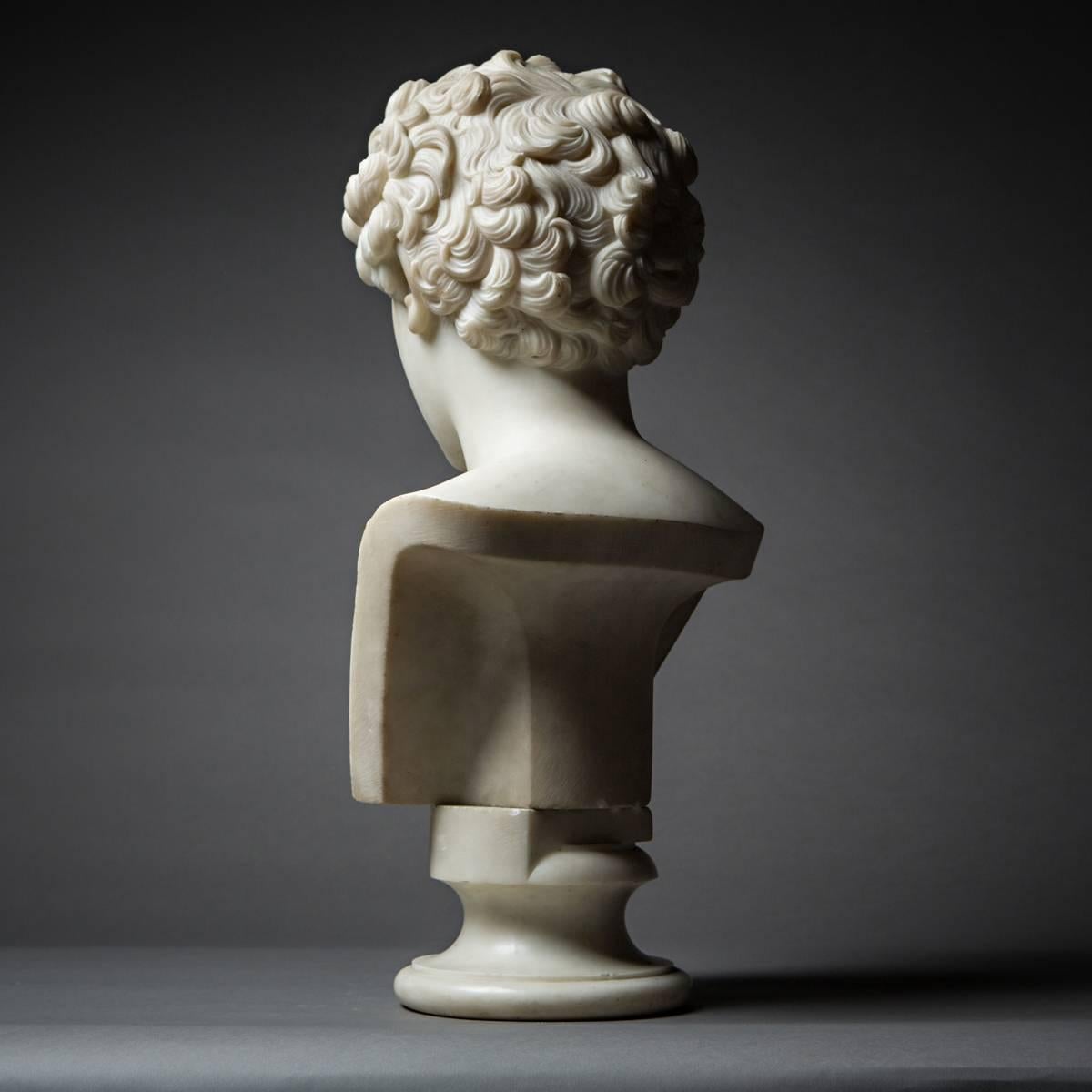 European Classical Revival Marble Bust of a Young Marcus Aurelius For Sale