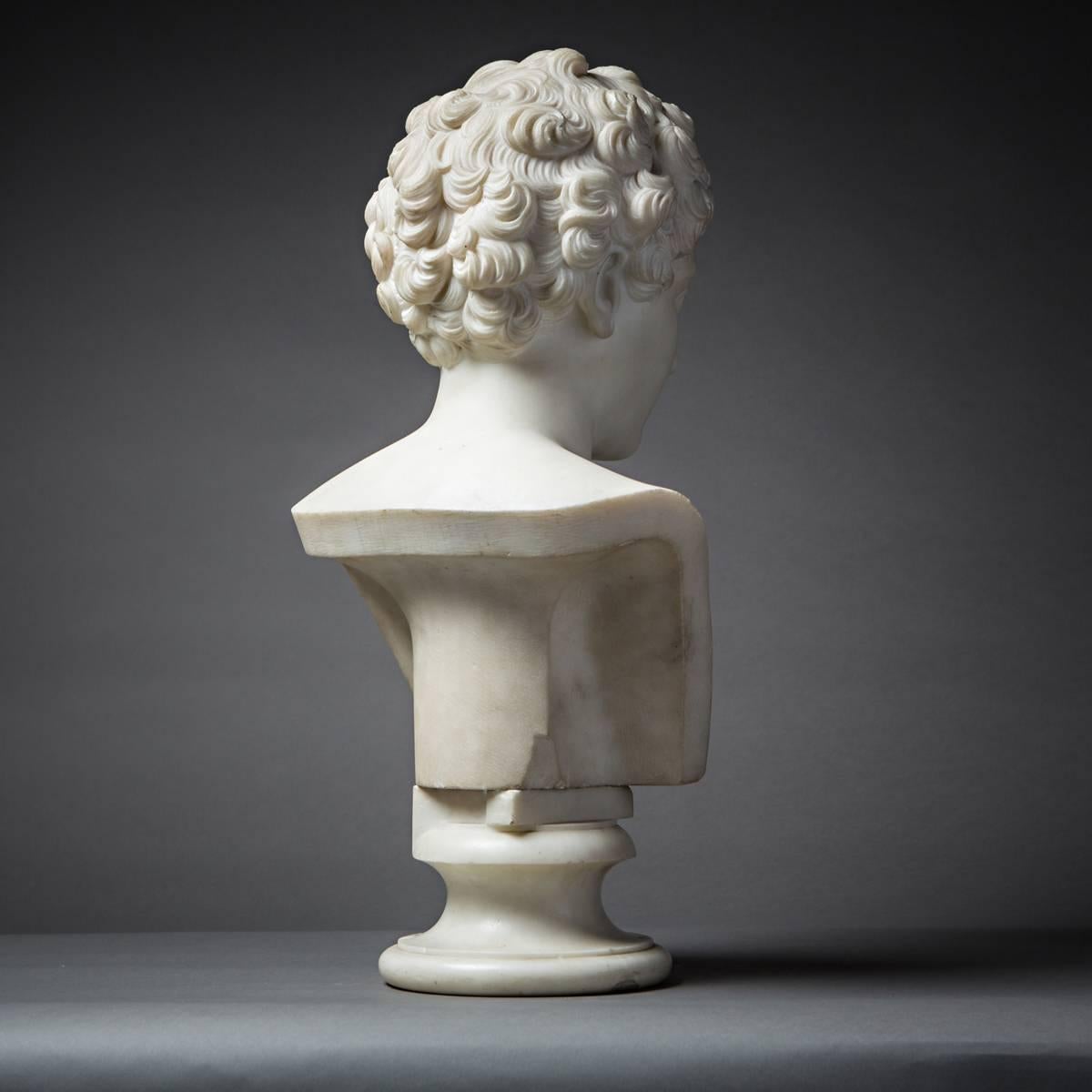 Carved Classical Revival Marble Bust of a Young Marcus Aurelius For Sale