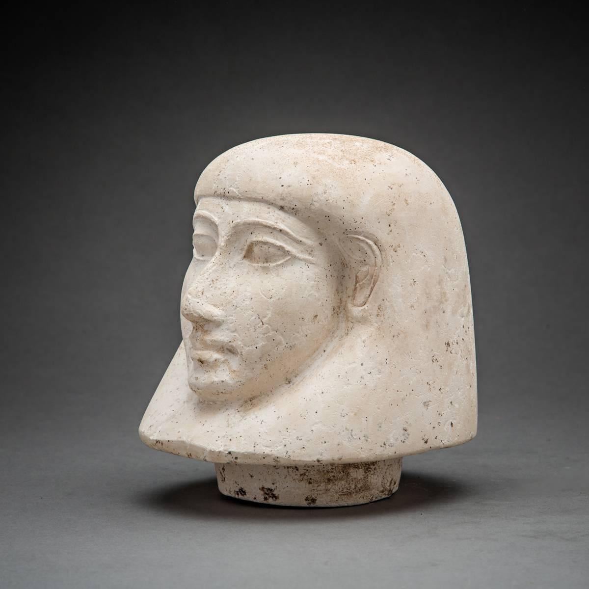 Egyptian 18th Dynasty Limestone Lid from a Canopic Jar Depicting Imsety For Sale