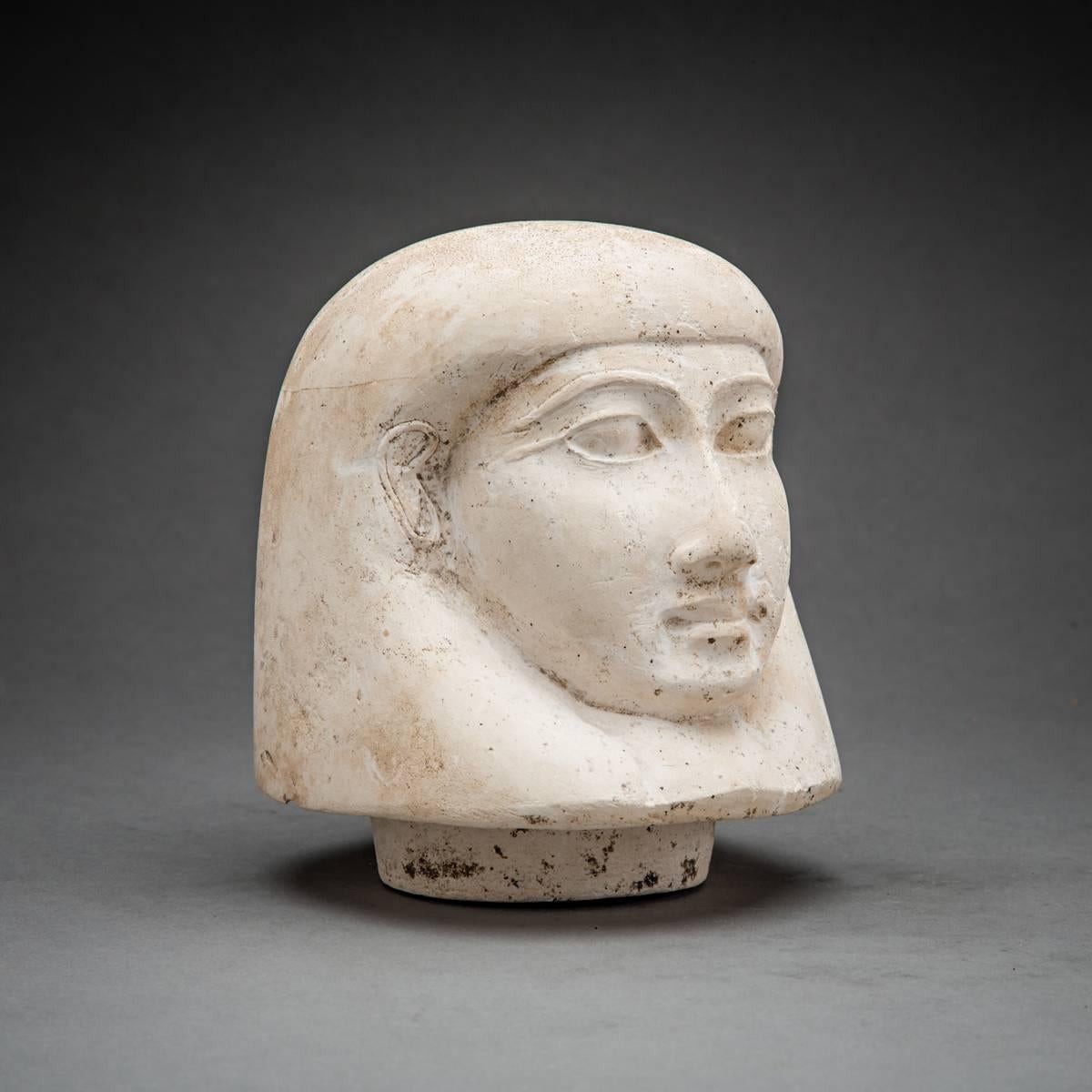 Egyptian 18th Dynasty Limestone Lid from a Canopic Jar Depicting Imsety For Sale