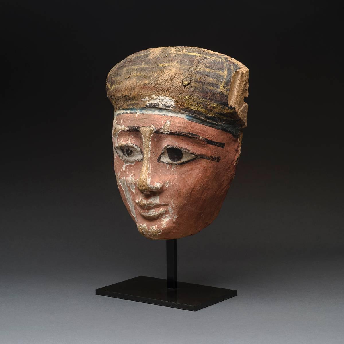 Carved Egyptian Polychrome Wooden Mask For Sale