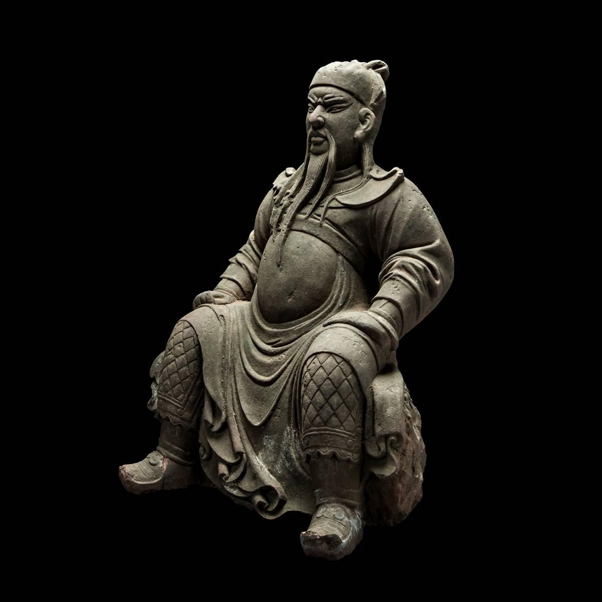 Carved Ming Dynasty Stone Sculpture of Guan Yu For Sale
