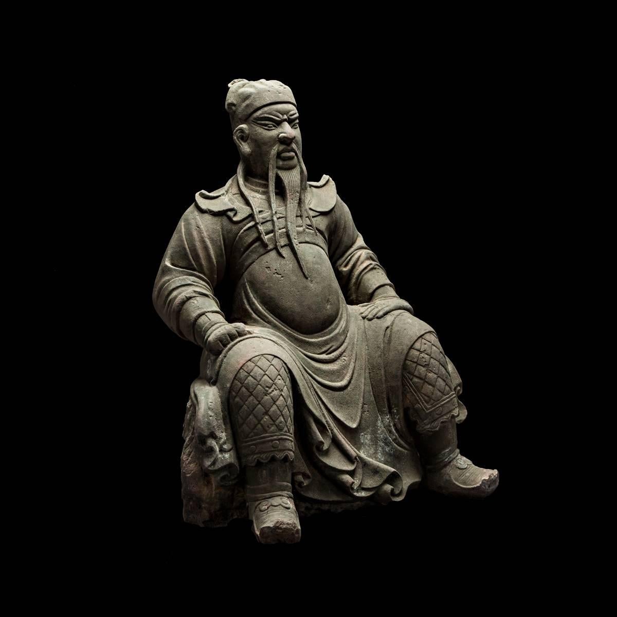 Chinese Ming Dynasty Stone Sculpture of Guan Yu For Sale