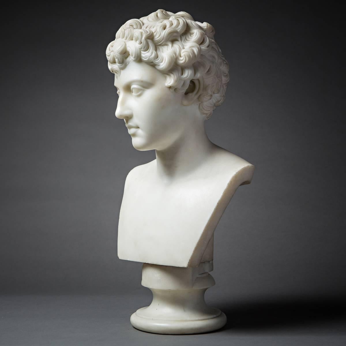 Neoclassical Classical Revival Marble Bust of a Young Marcus Aurelius For Sale