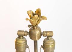 Pair of Rock Crystal and Gilt Bronze Flower Cluster Lamp with Silk Shades