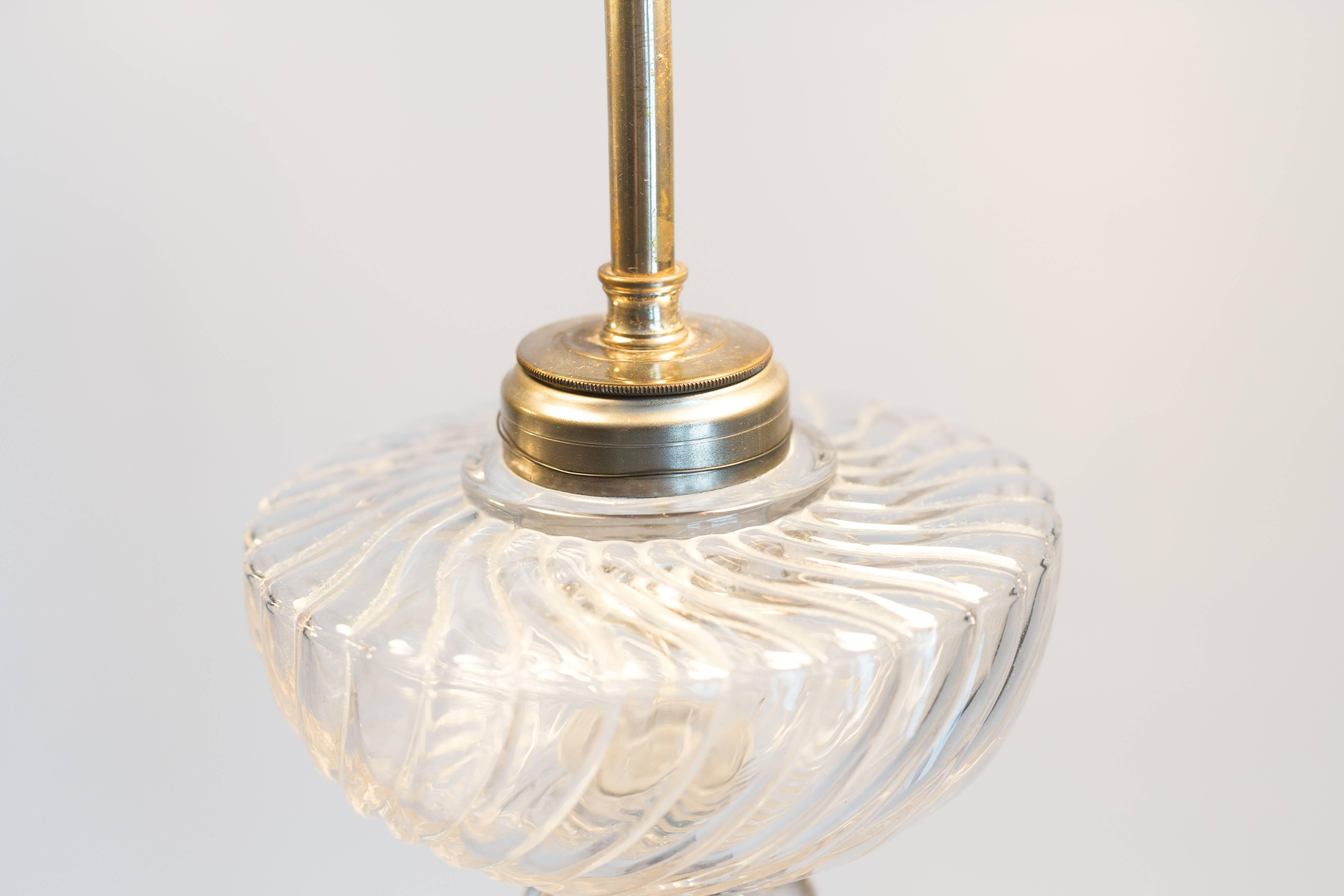 Pair of Baccarat Ropa Column Lamps with Custom Silk Shades In Good Condition For Sale In Cleveland, OH