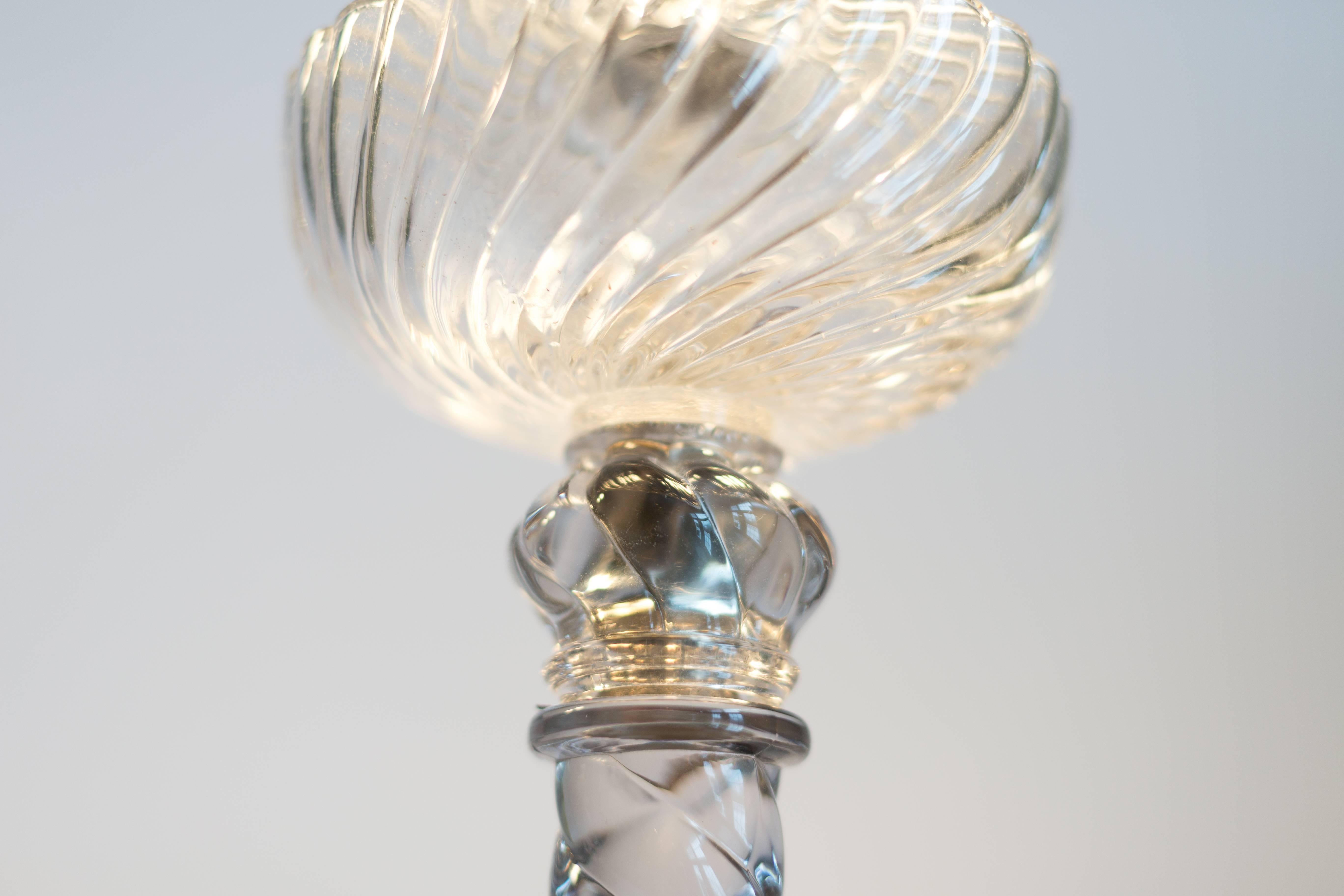 Mid-20th Century Pair of Baccarat Ropa Column Lamps with Custom Silk Shades For Sale