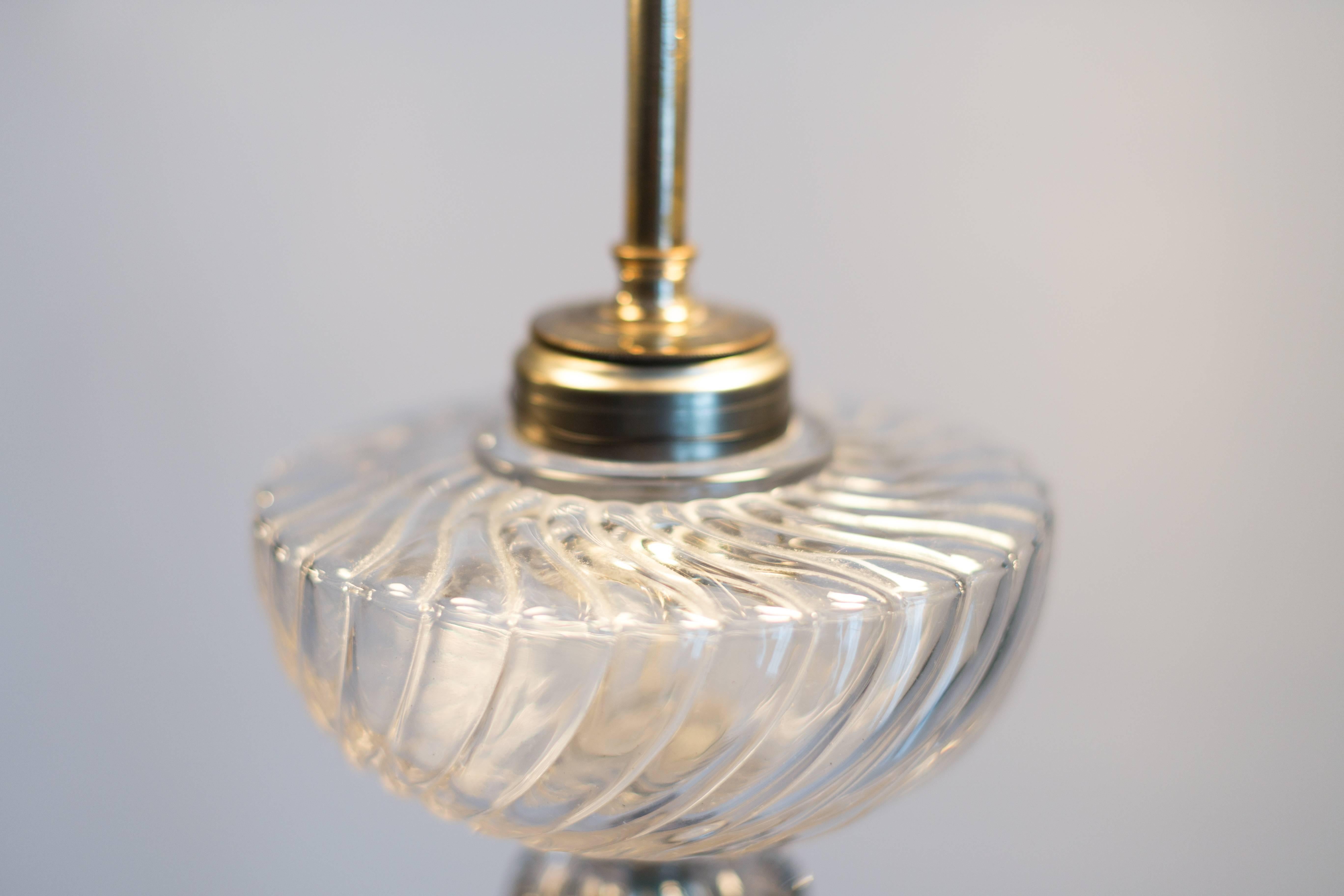 Pair of Baccarat Ropa Column Lamps with Custom Silk Shades For Sale 2