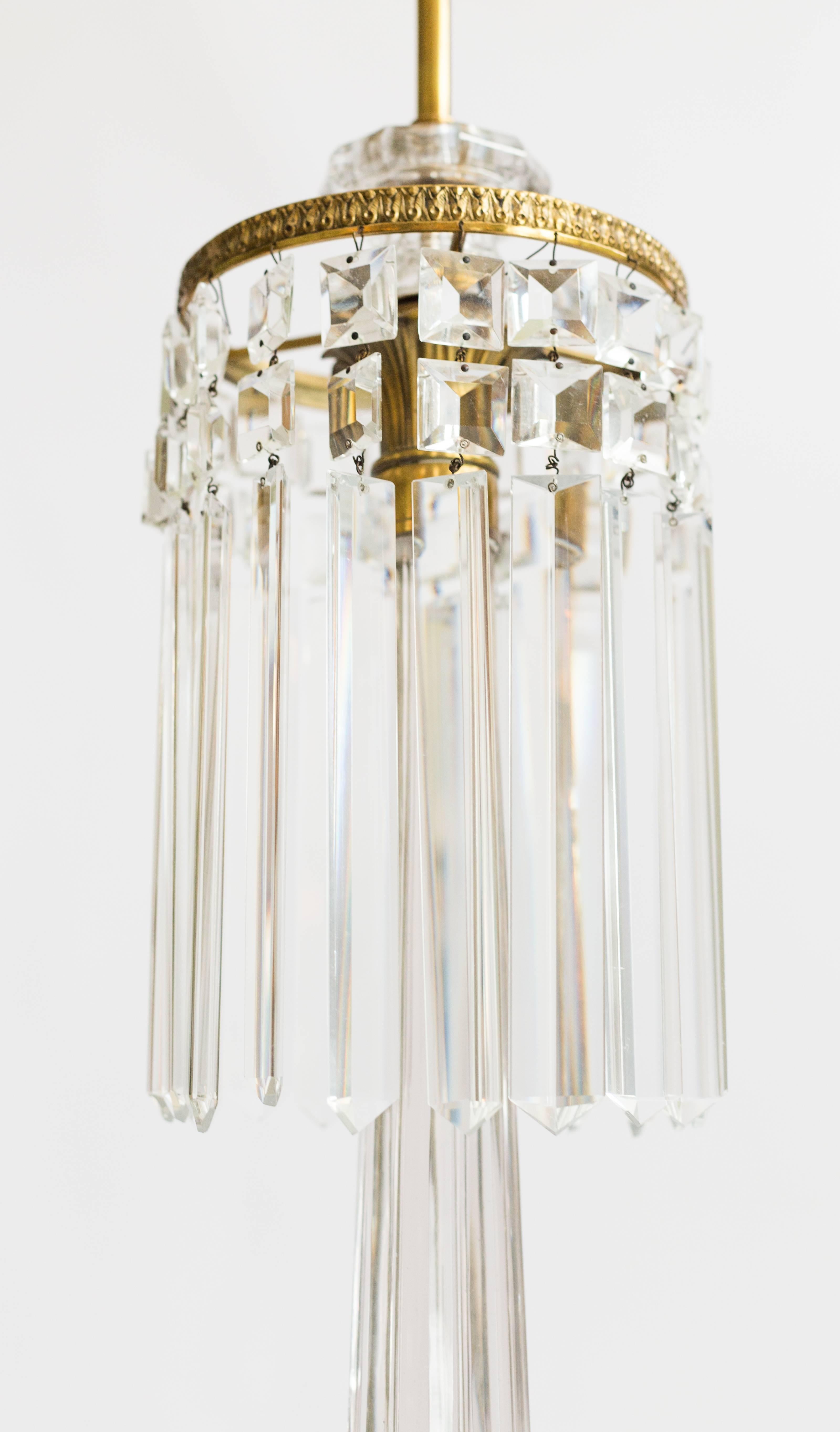 English Crystal Column Lamp with Custom Silk Shade In Good Condition For Sale In Cleveland, OH
