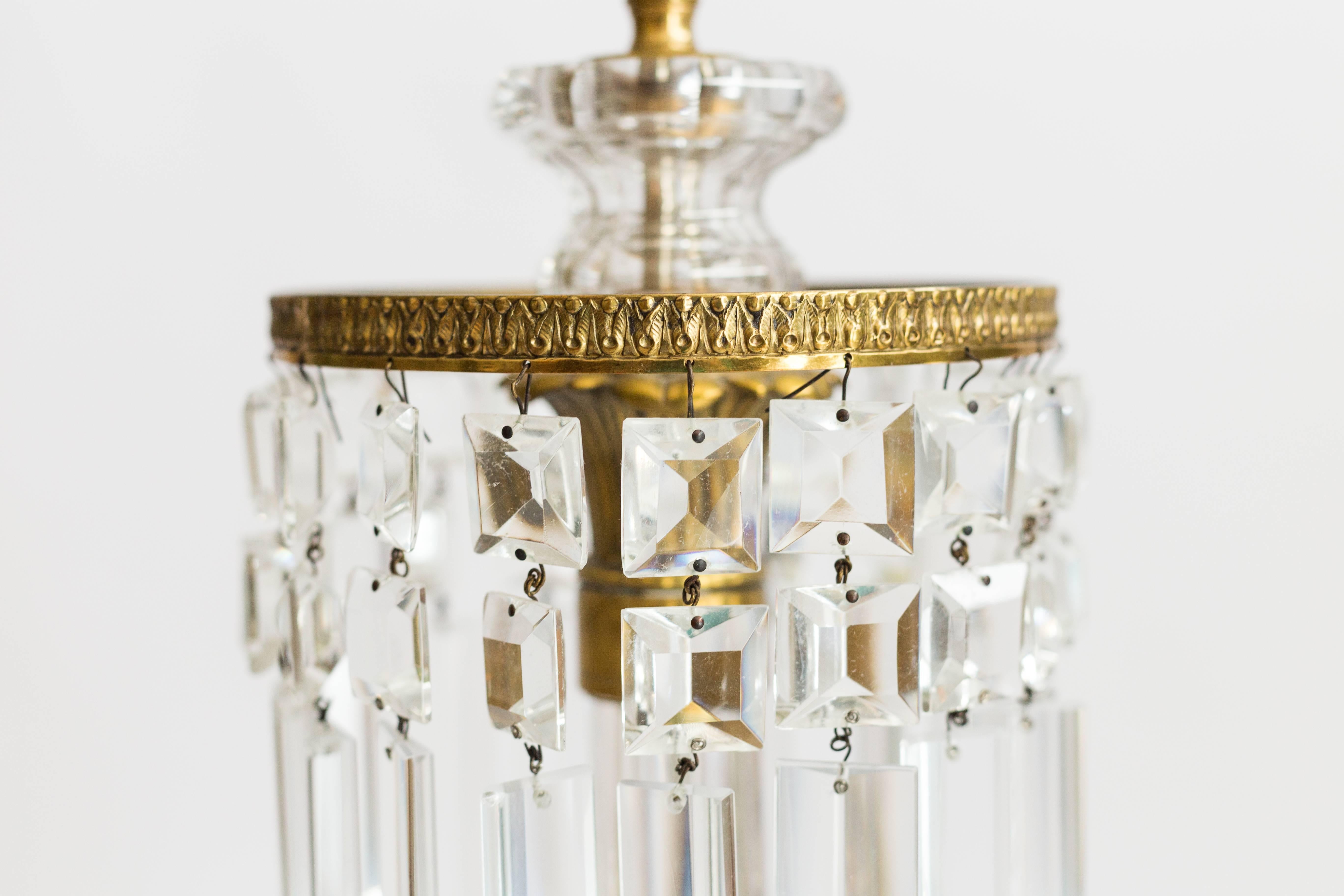 English Crystal Column Lamp with Custom Silk Shade For Sale 5