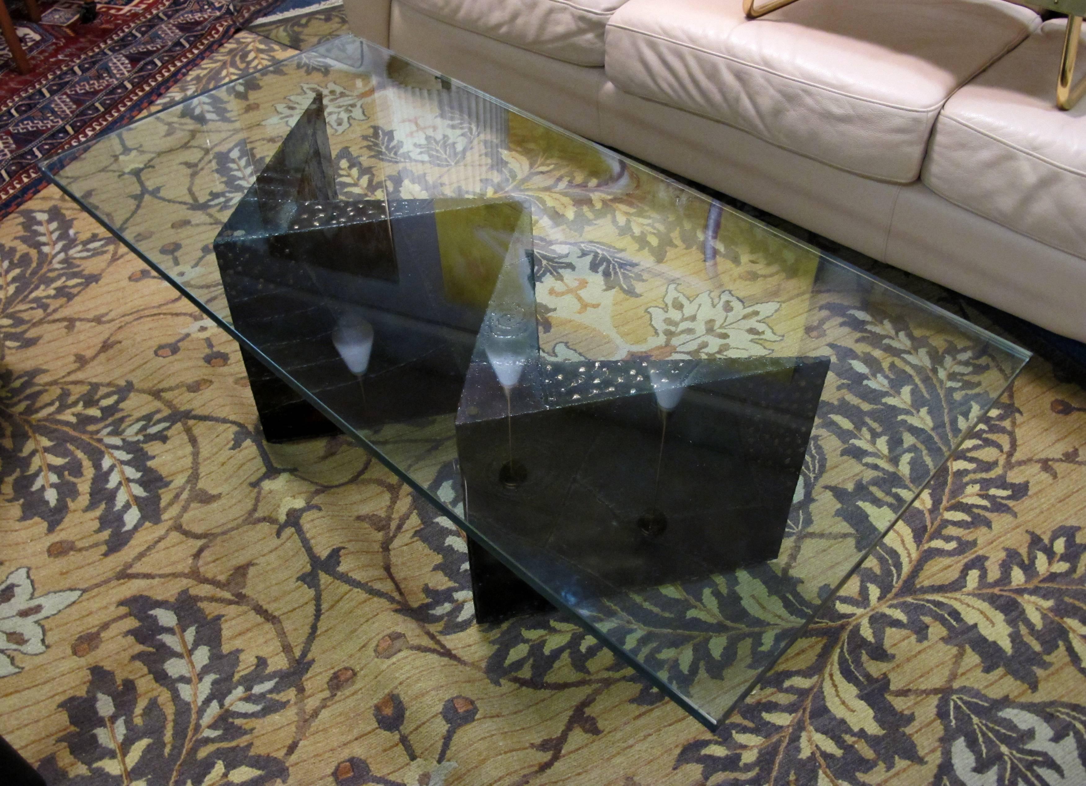Brutalist Paul Evans Zig Zag Patchwork Coffee Table For Sale