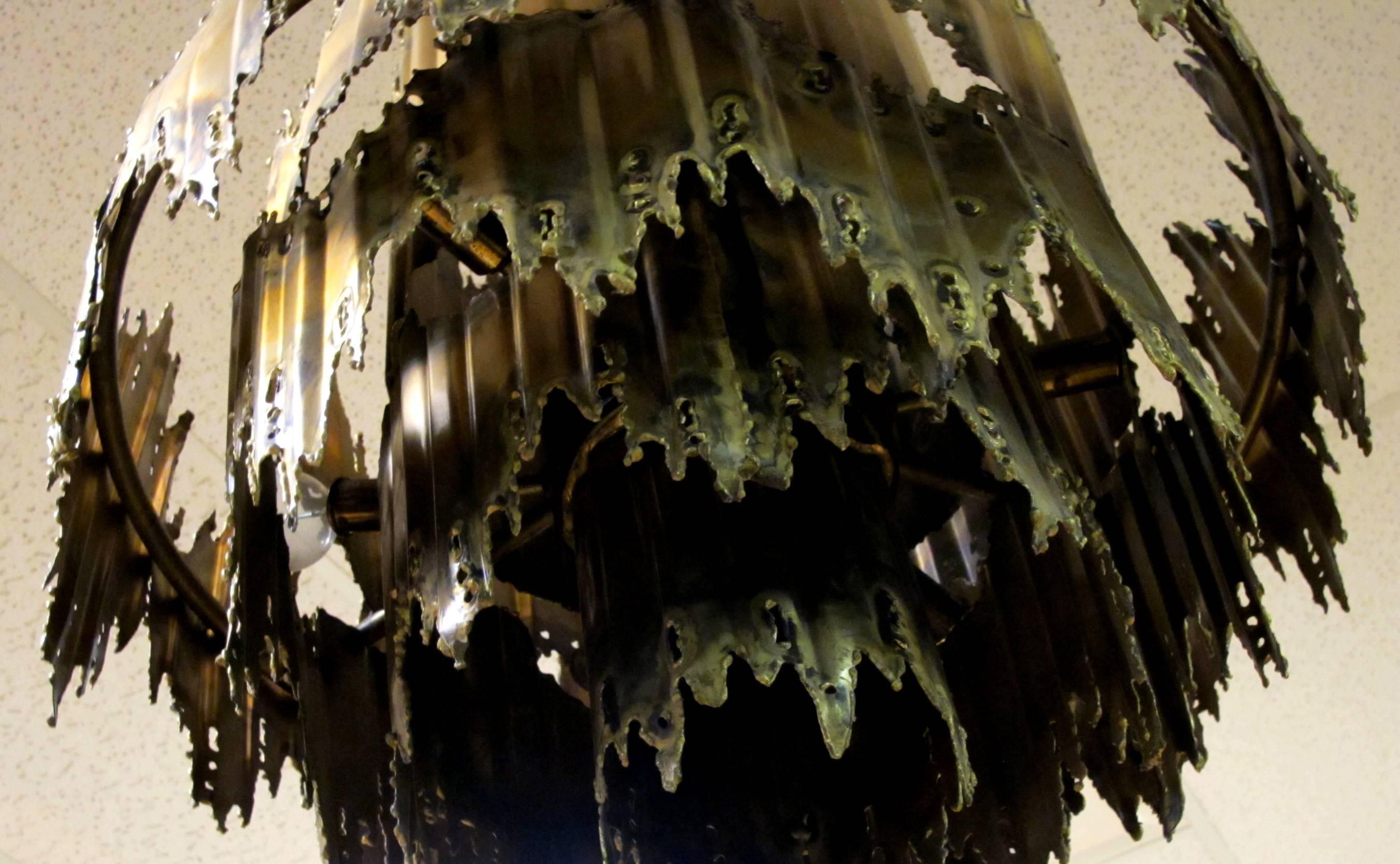 Brass Brutalist Tourch Cut Chandelier For Sale