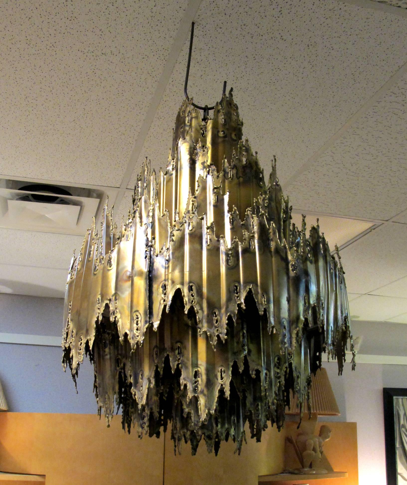 American Brutalist Tourch Cut Chandelier For Sale
