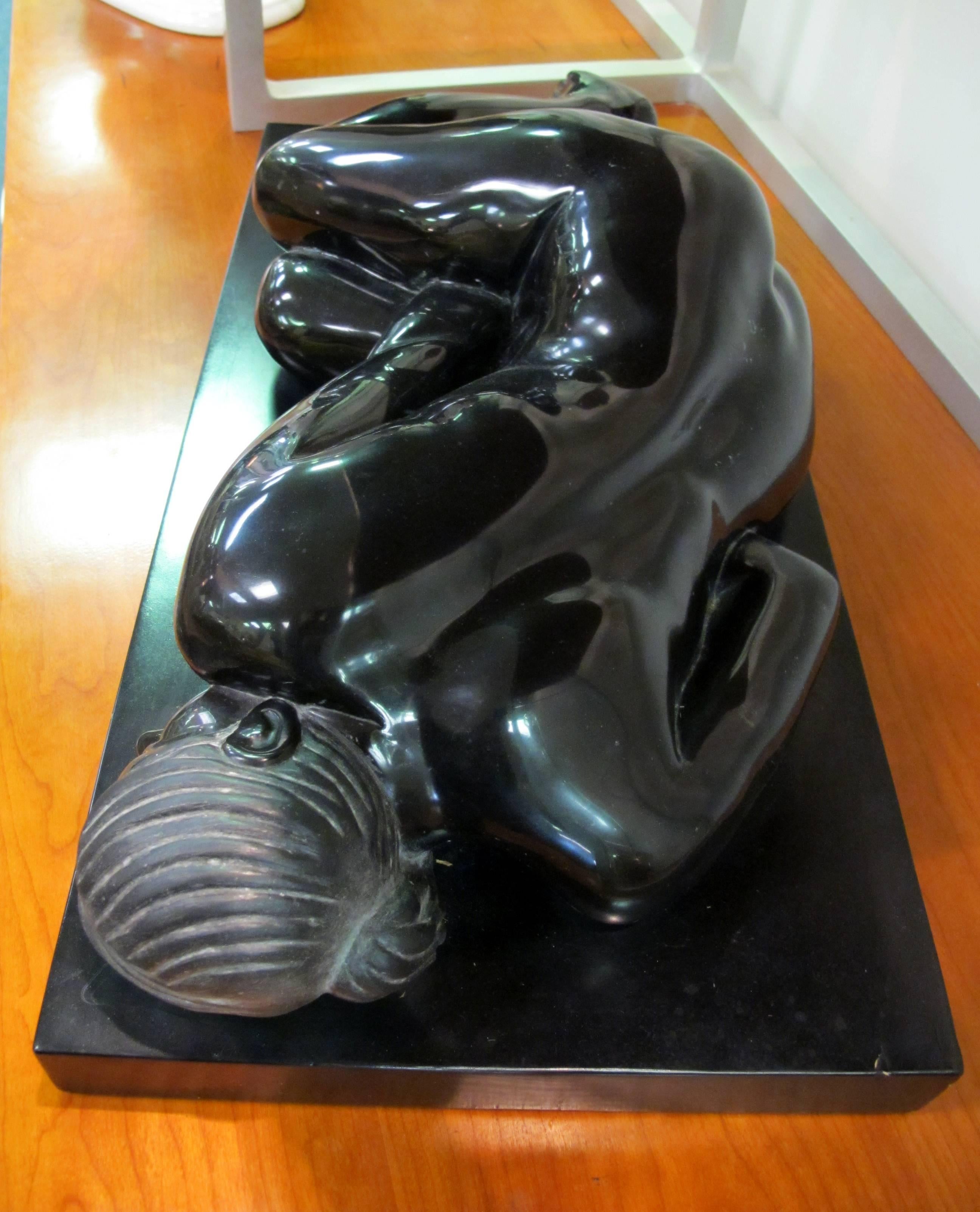 Black Marble Female Figure by Mexican Artist Gustavo Nequiz In Good Condition For Sale In Cleveland, OH