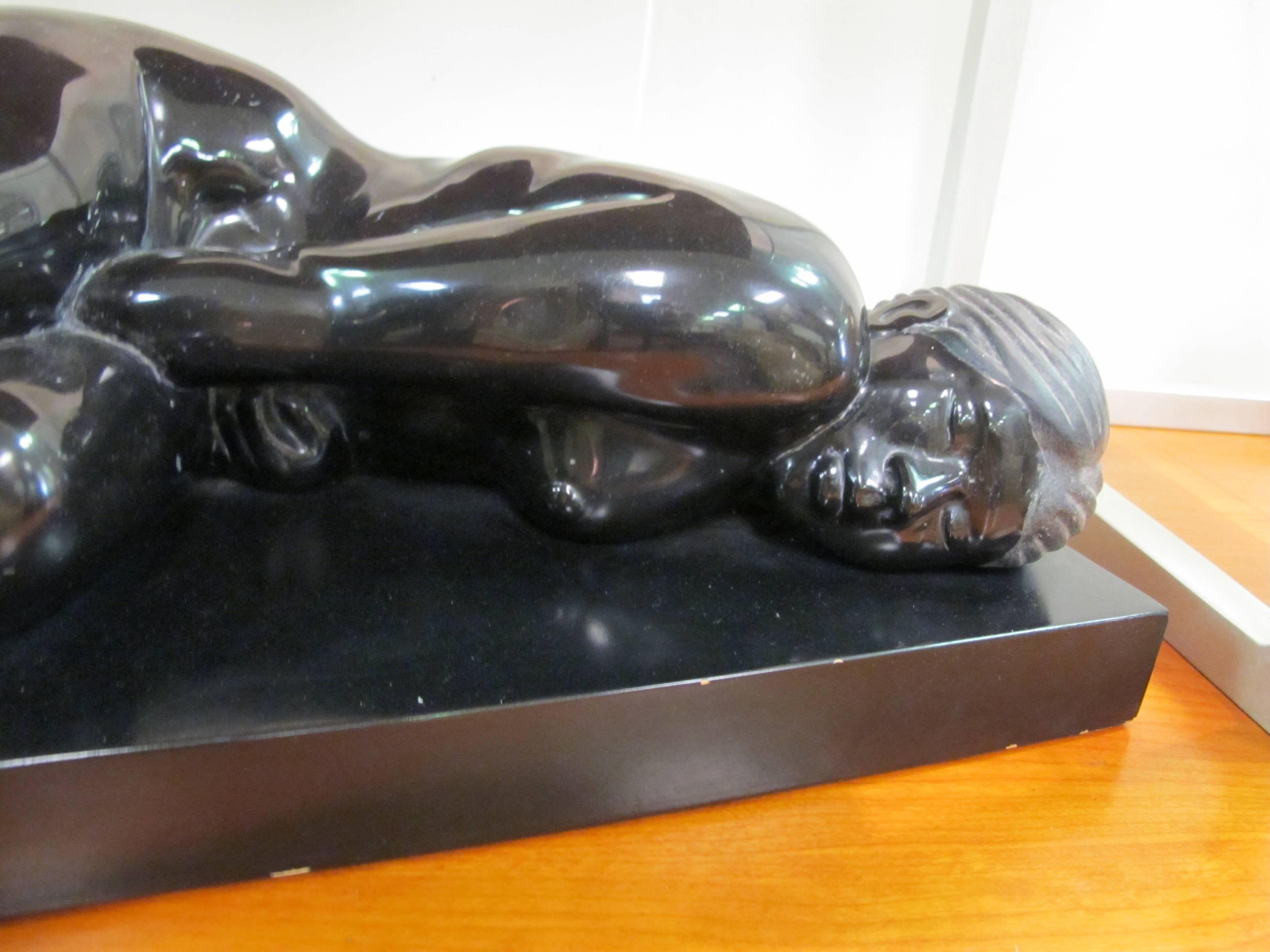 20th Century Black Marble Female Figure by Mexican Artist Gustavo Nequiz For Sale