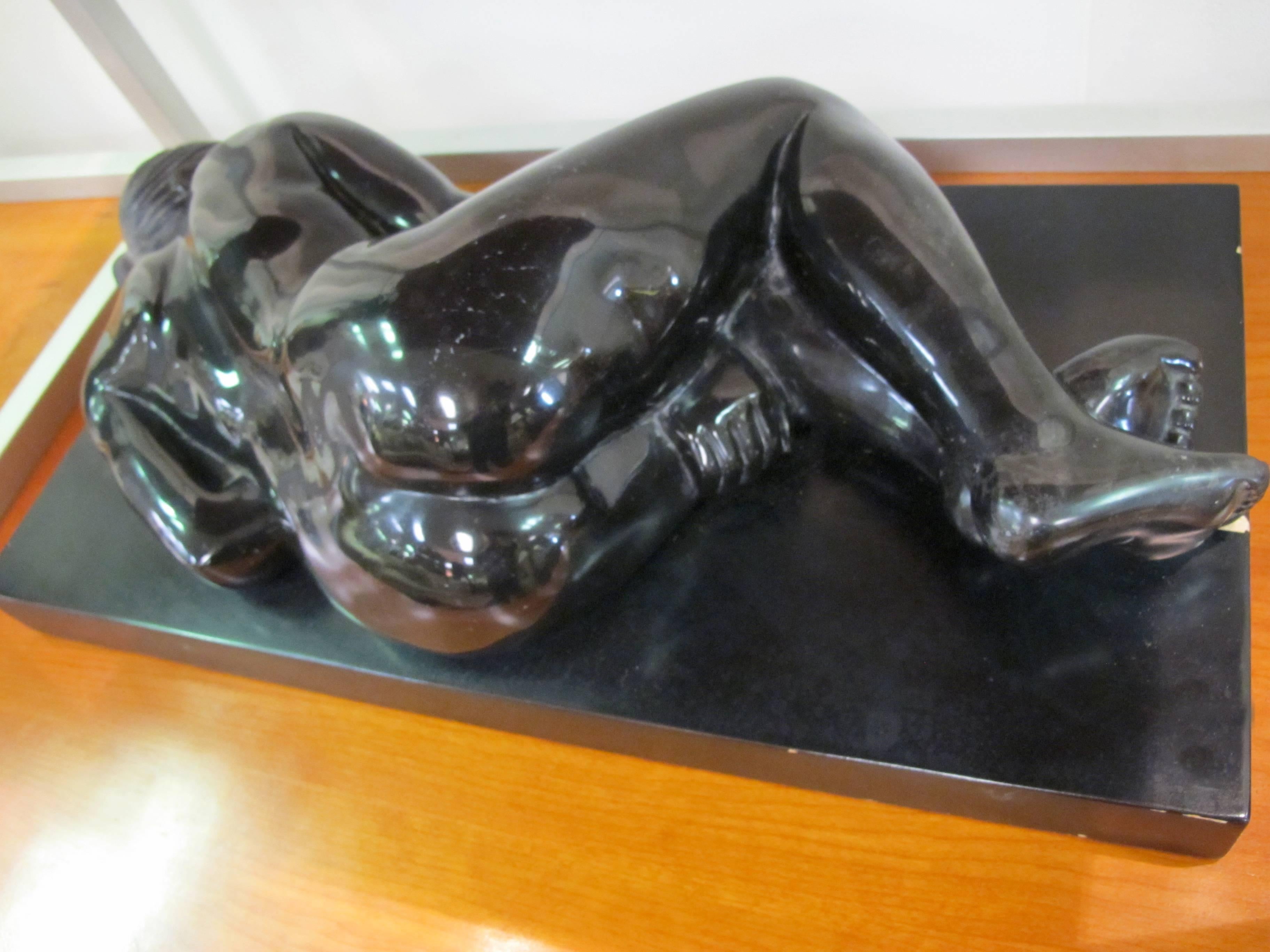 Black Marble Female Figure by Mexican Artist Gustavo Nequiz For Sale 1