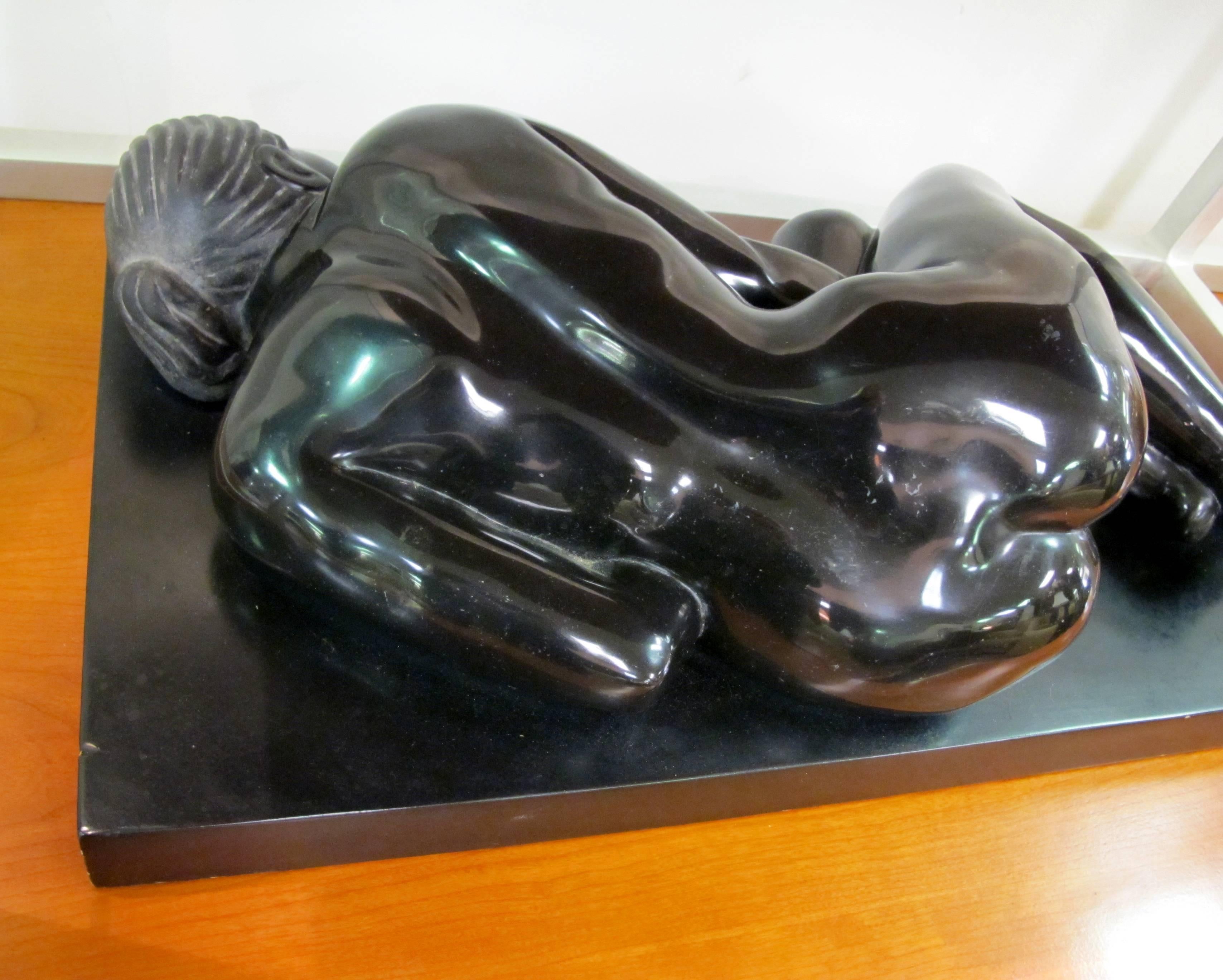 Black Marble Female Figure by Mexican Artist Gustavo Nequiz For Sale 2