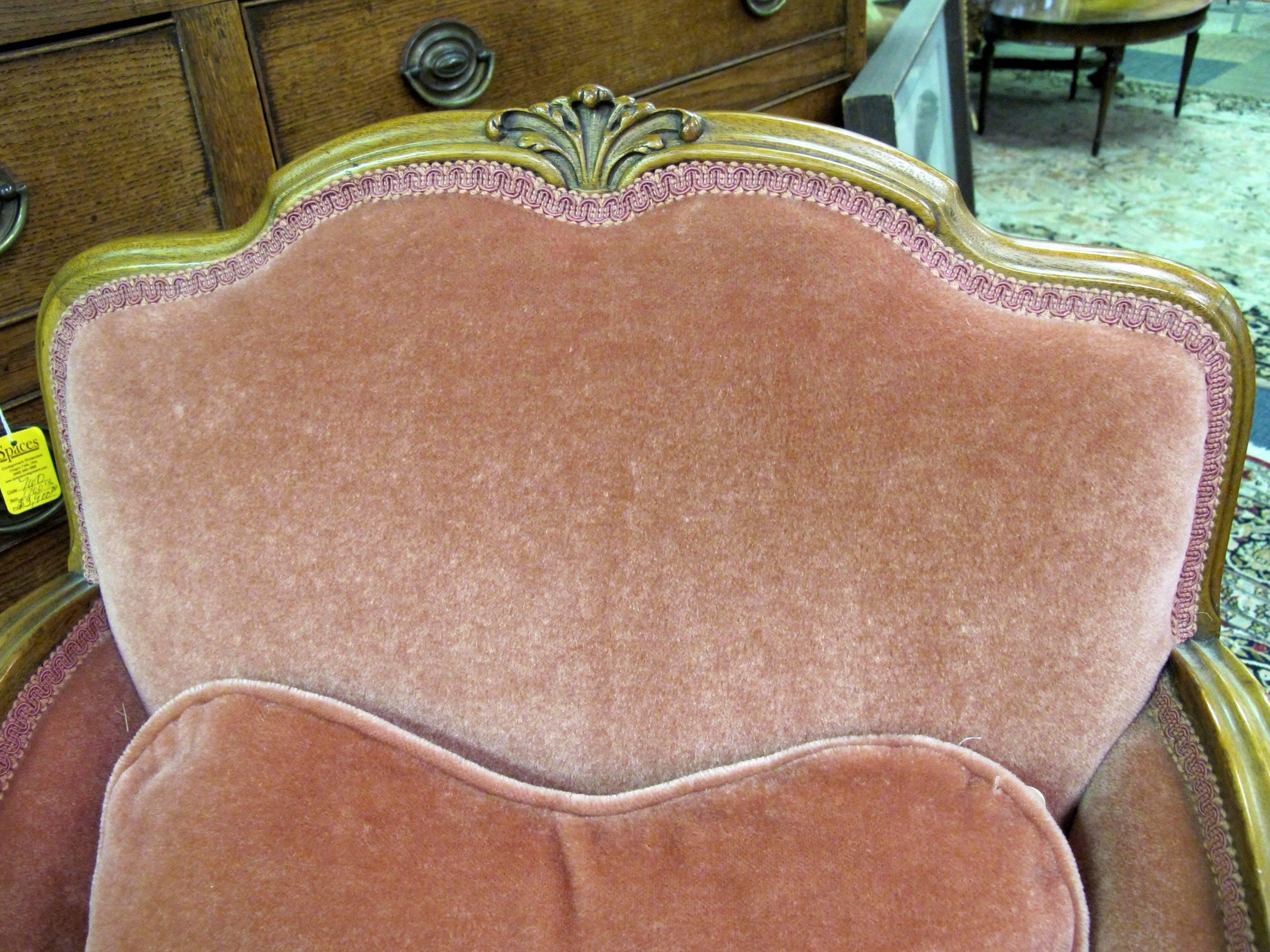 Early 20th Century 1910 Silk Mohair Ladies and Gentleman's Chair, Pair For Sale