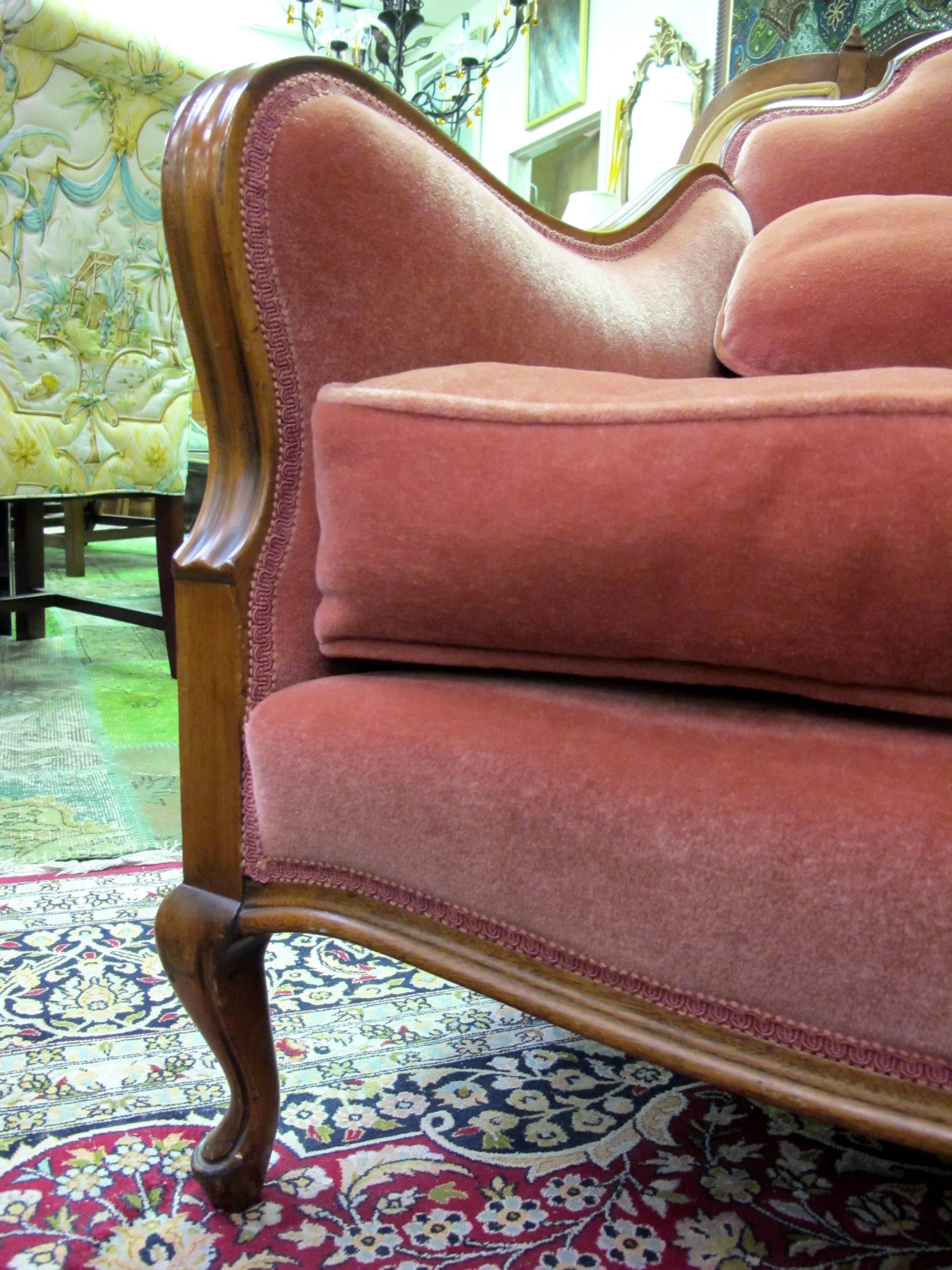 French 1910 Silk Mohair Ladies and Gentleman's Chair, Pair For Sale