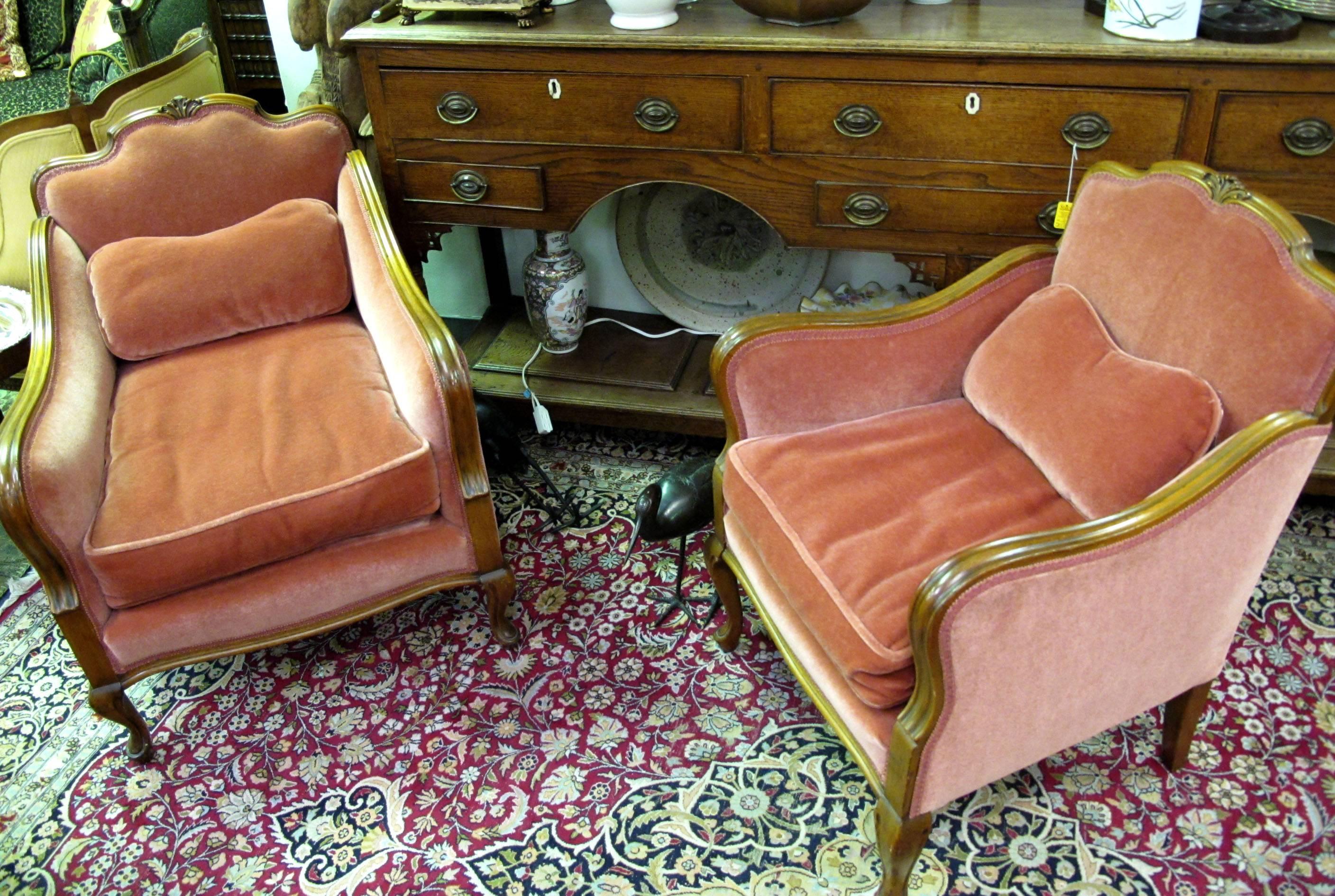 1910 Silk Mohair Ladies and Gentleman's Chair, Pair In Good Condition For Sale In Cleveland, OH