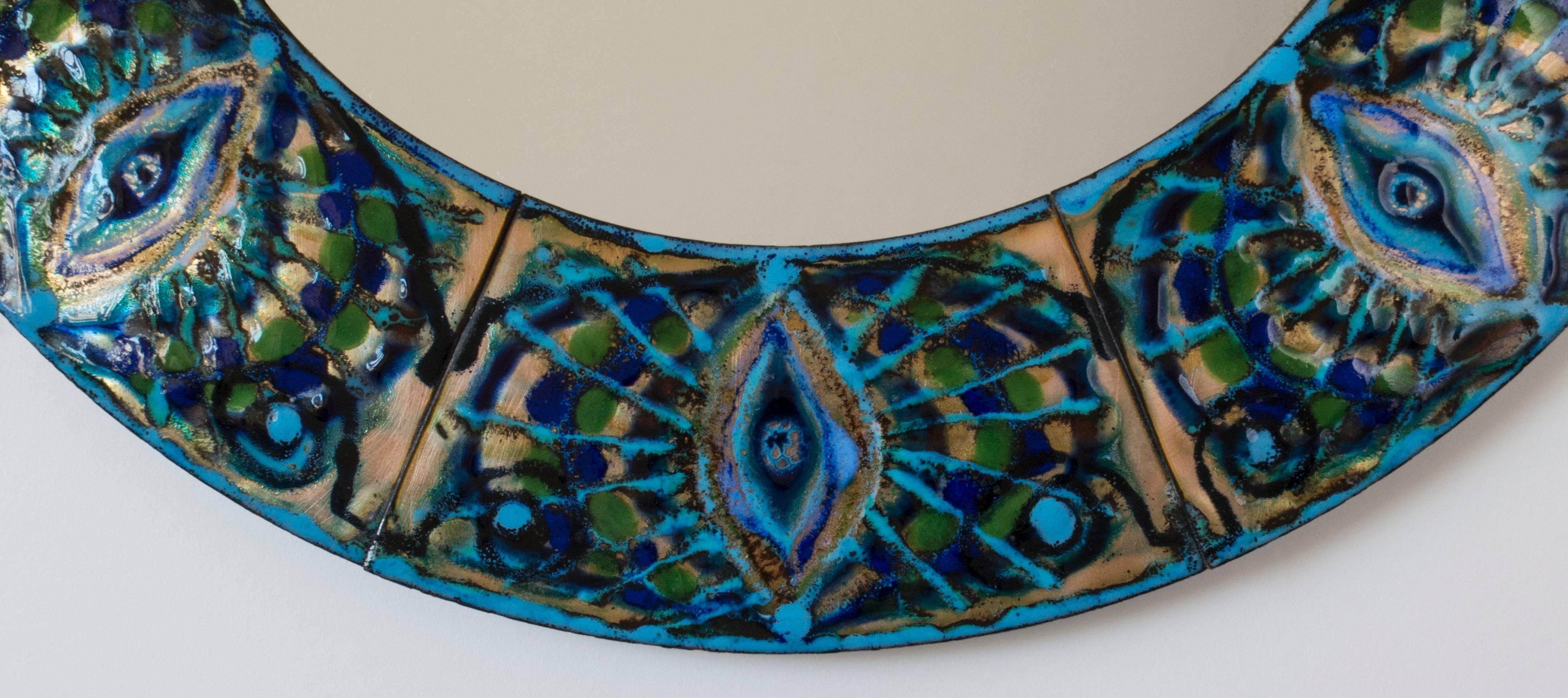 Bodil Eje, Unique Danish Turquoise, Green and Blue Enamel Bijoux Mirror In Good Condition In Philadelphia, PA