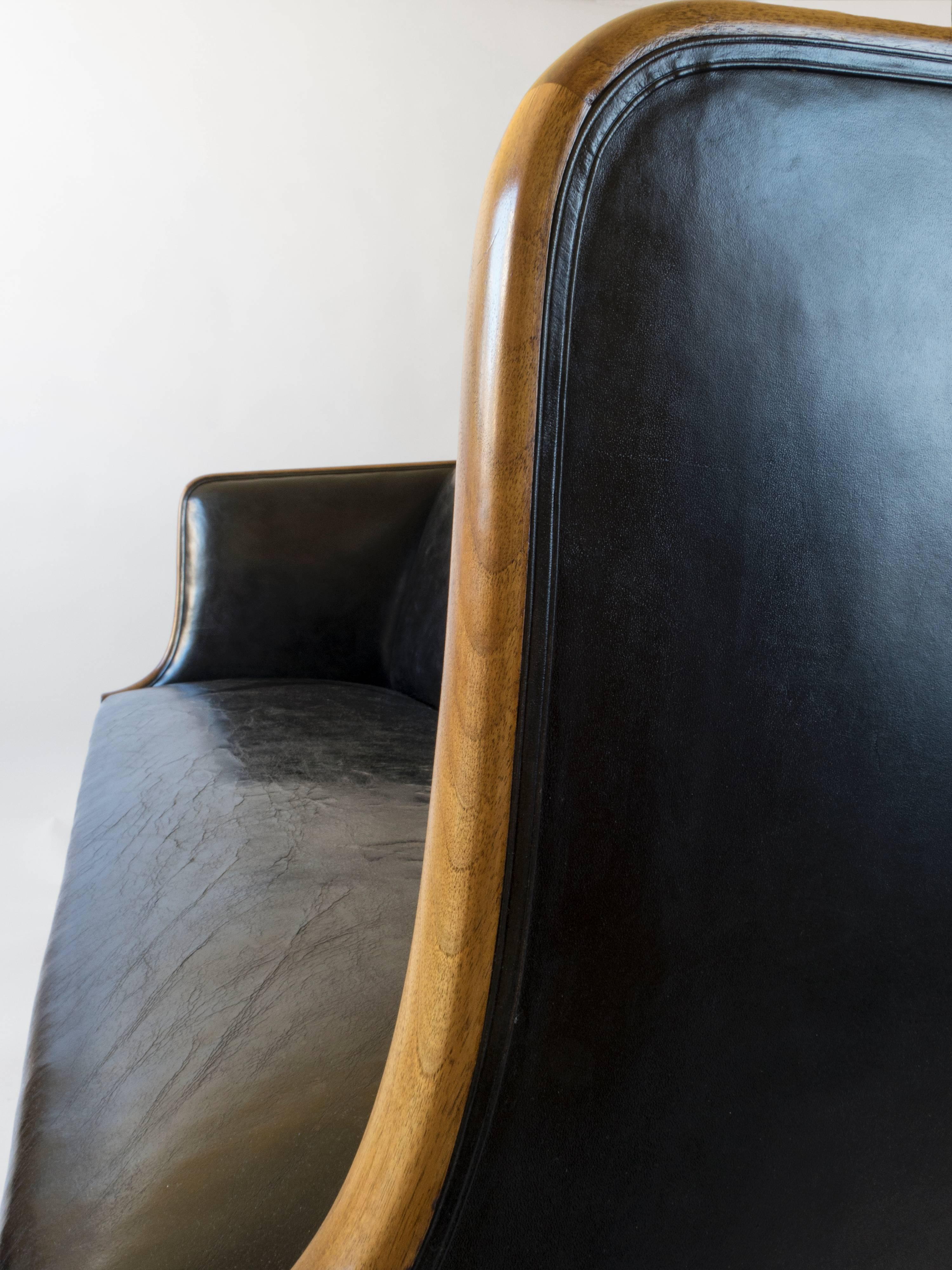 Modern Ole Wanscher for A.J. Iverson, Rare Danish Walnut and Leather Three-Seat Sofa
