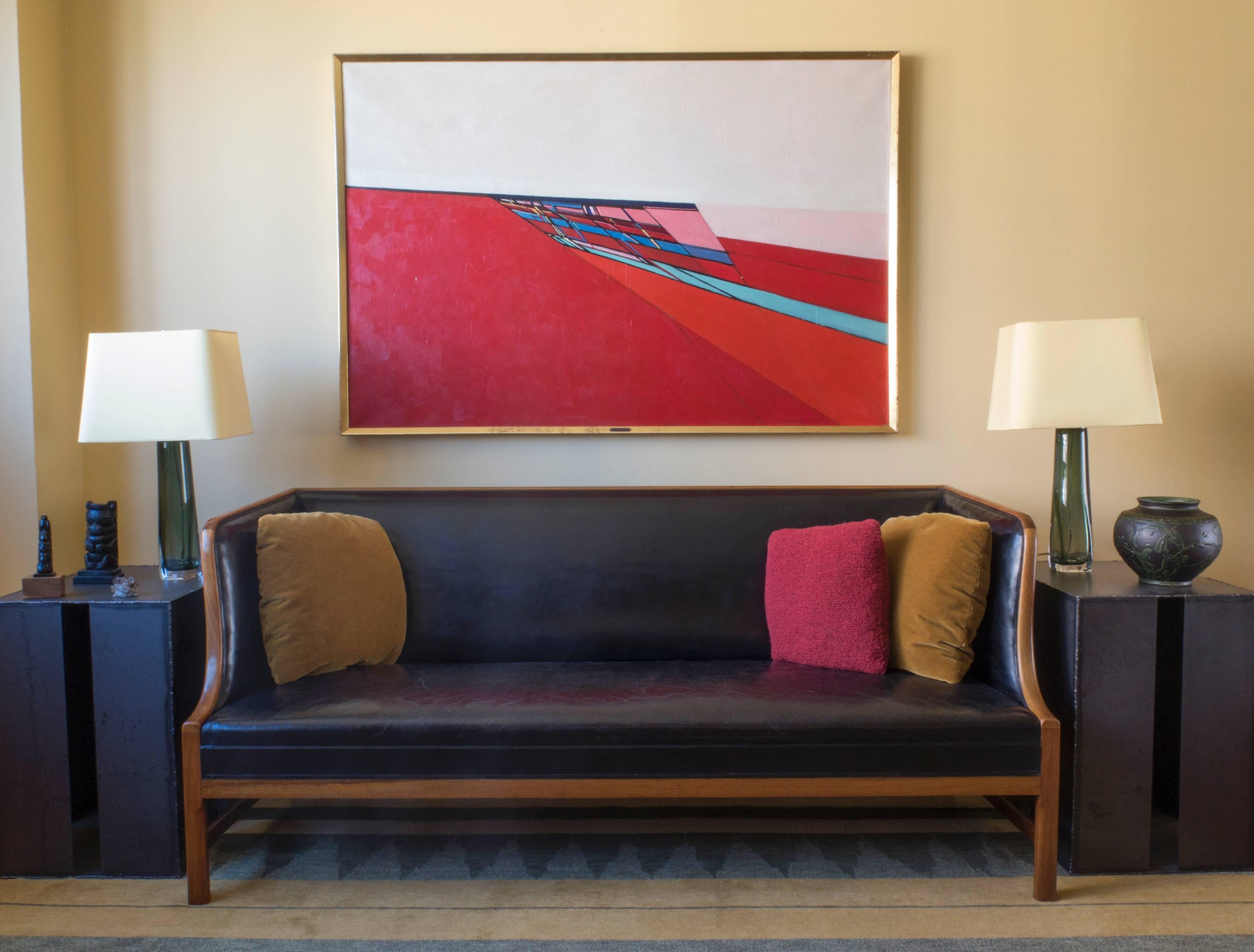 Ole Wanscher for A.J. Iverson, Rare Danish Walnut and Leather Three-Seat Sofa In Good Condition In Philadelphia, PA