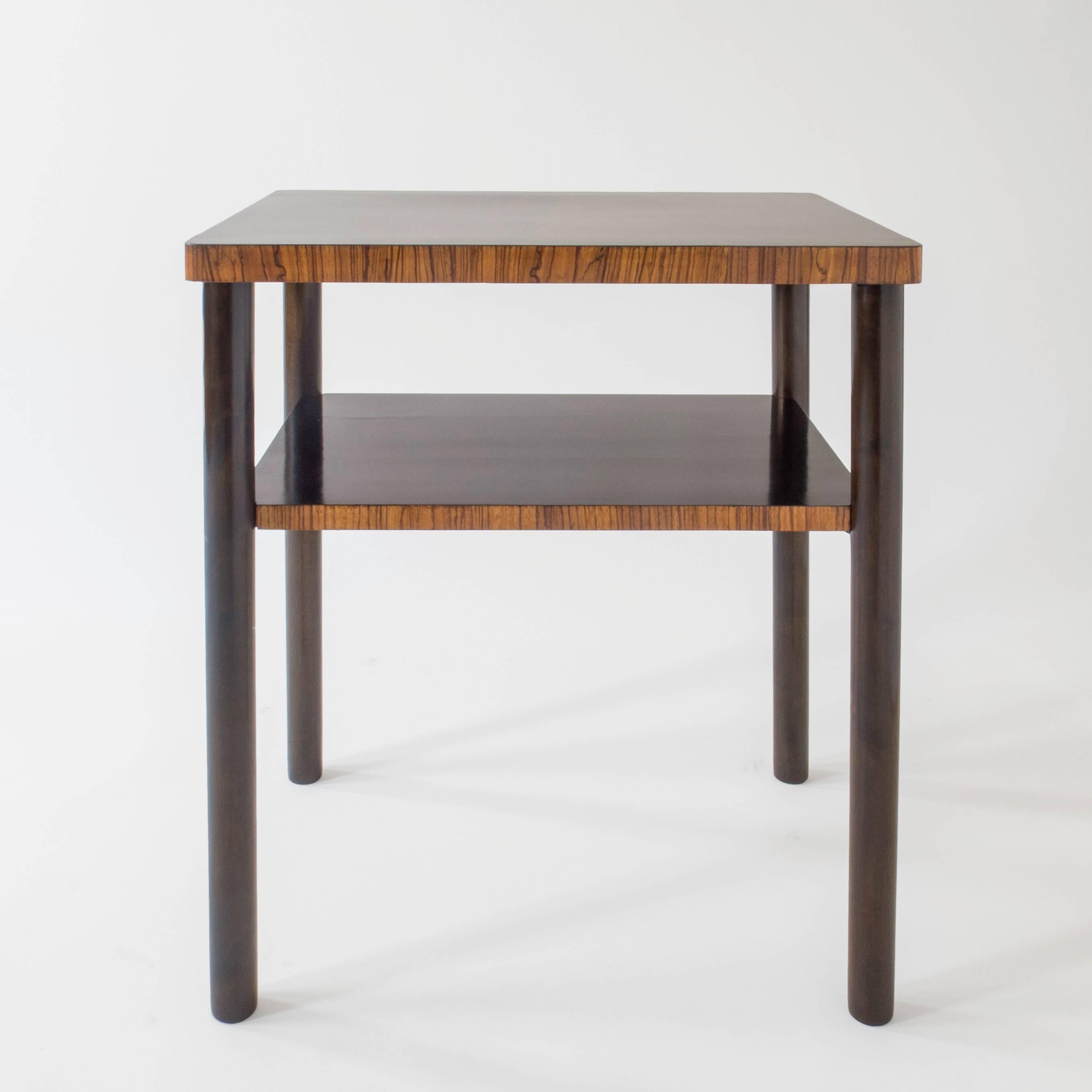 Mid-20th Century Complementary Pair of Swedish Early Modernist Zebrawood and Birch Side Tables For Sale
