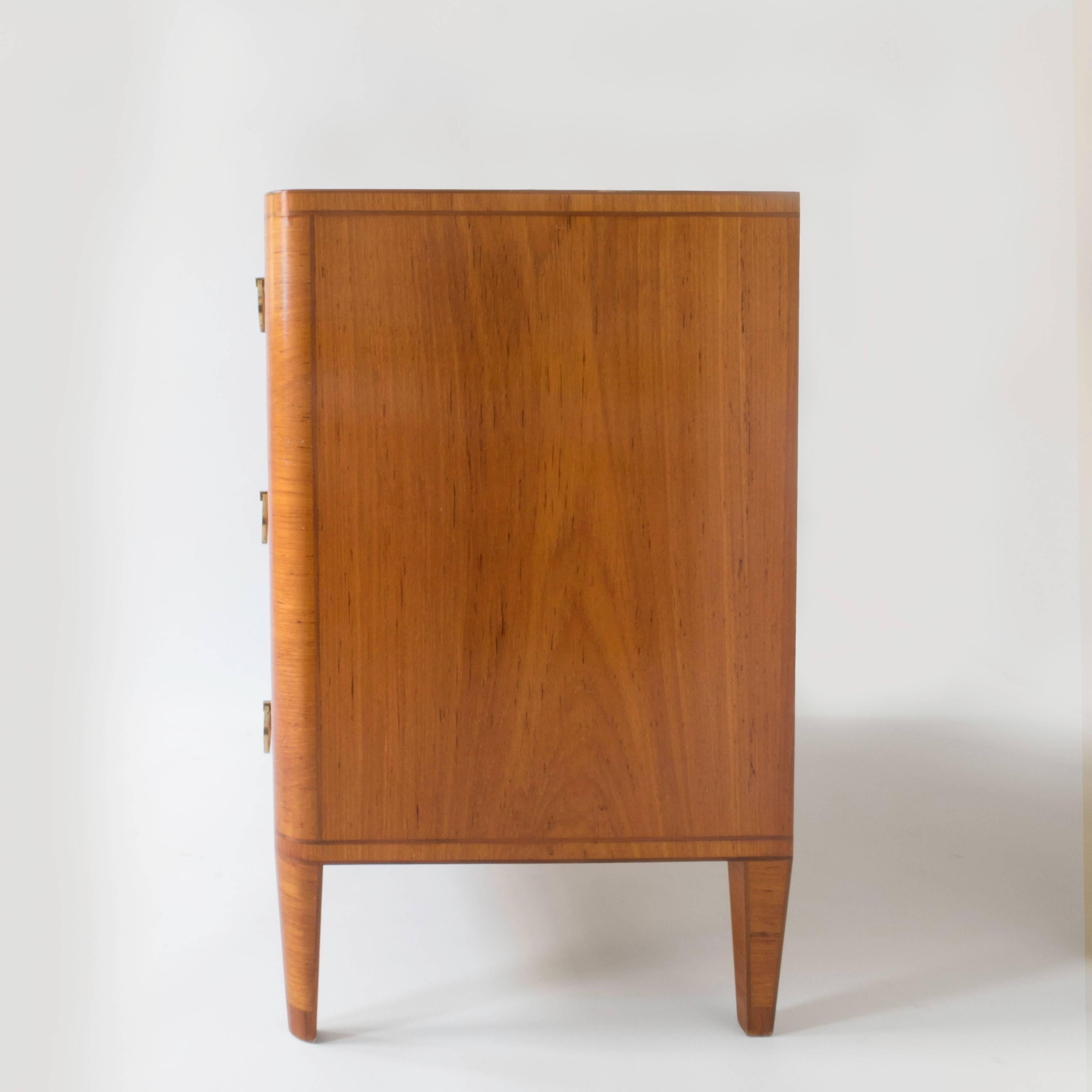 20th Century Carl Cederholm Attributed, Swedish Brass-Mounted Teak, Oak and Marquetry Commode