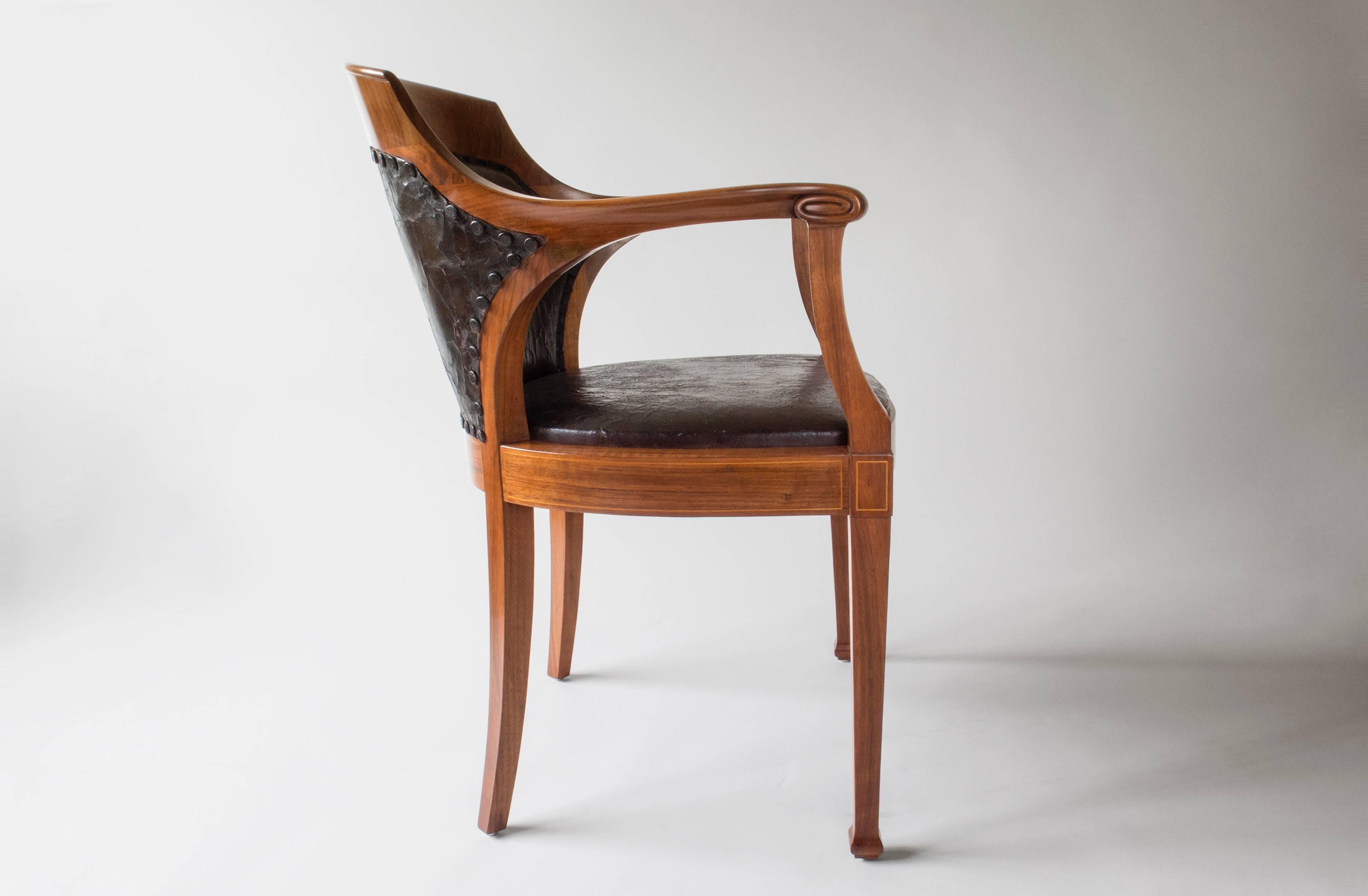 Swedish Nordiska Möblerings, Large and Comfortable Inlaid Walnut Jugend Armchair