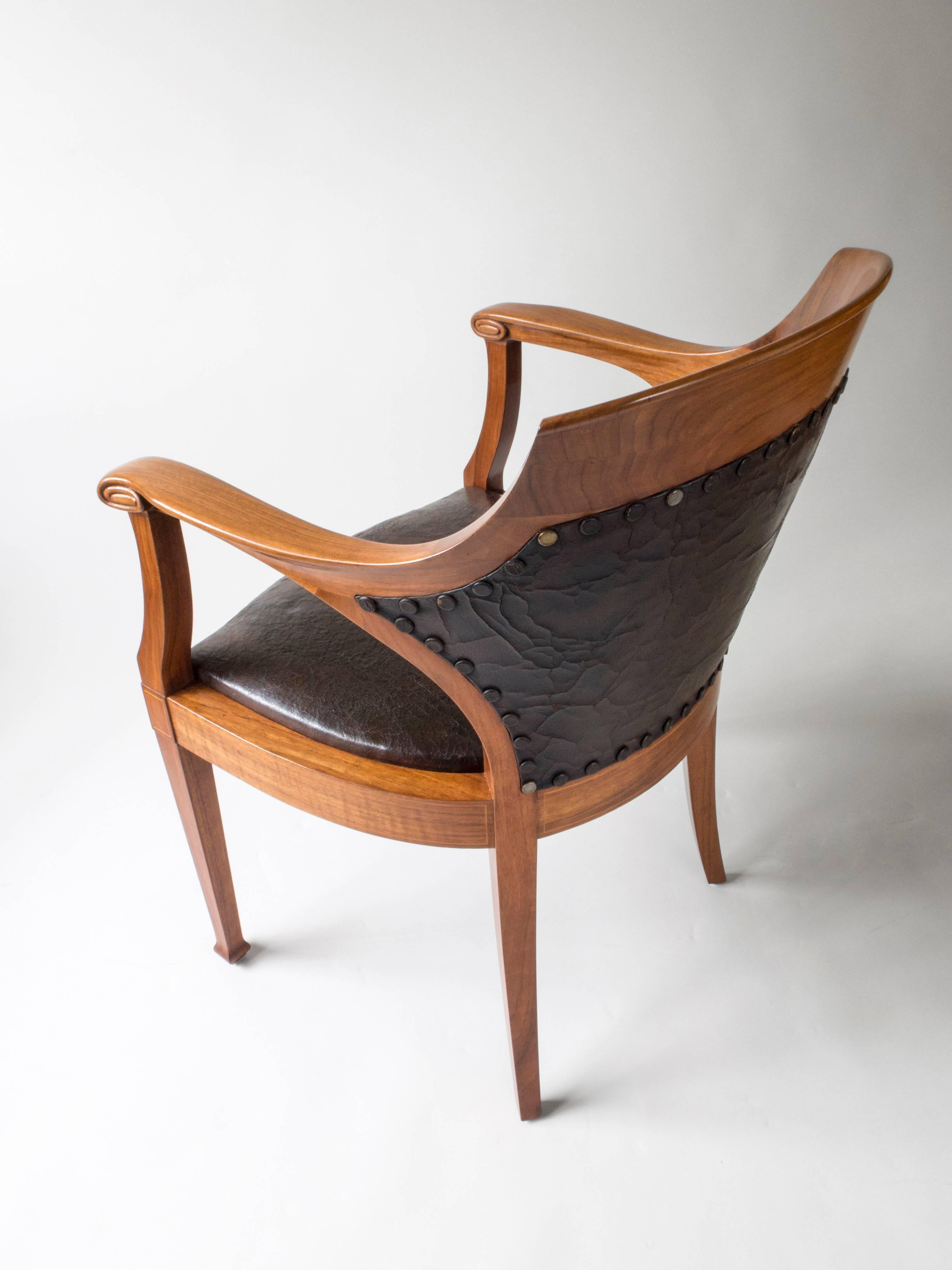 20th Century Nordiska Möblerings, Large and Comfortable Inlaid Walnut Jugend Armchair