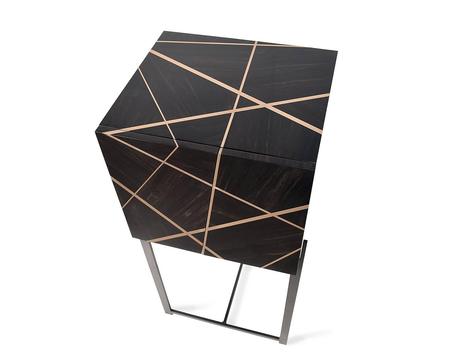 American Ray Cabinet in Ebony, Bronze Inlay and Iron Base by Newell Design For Sale