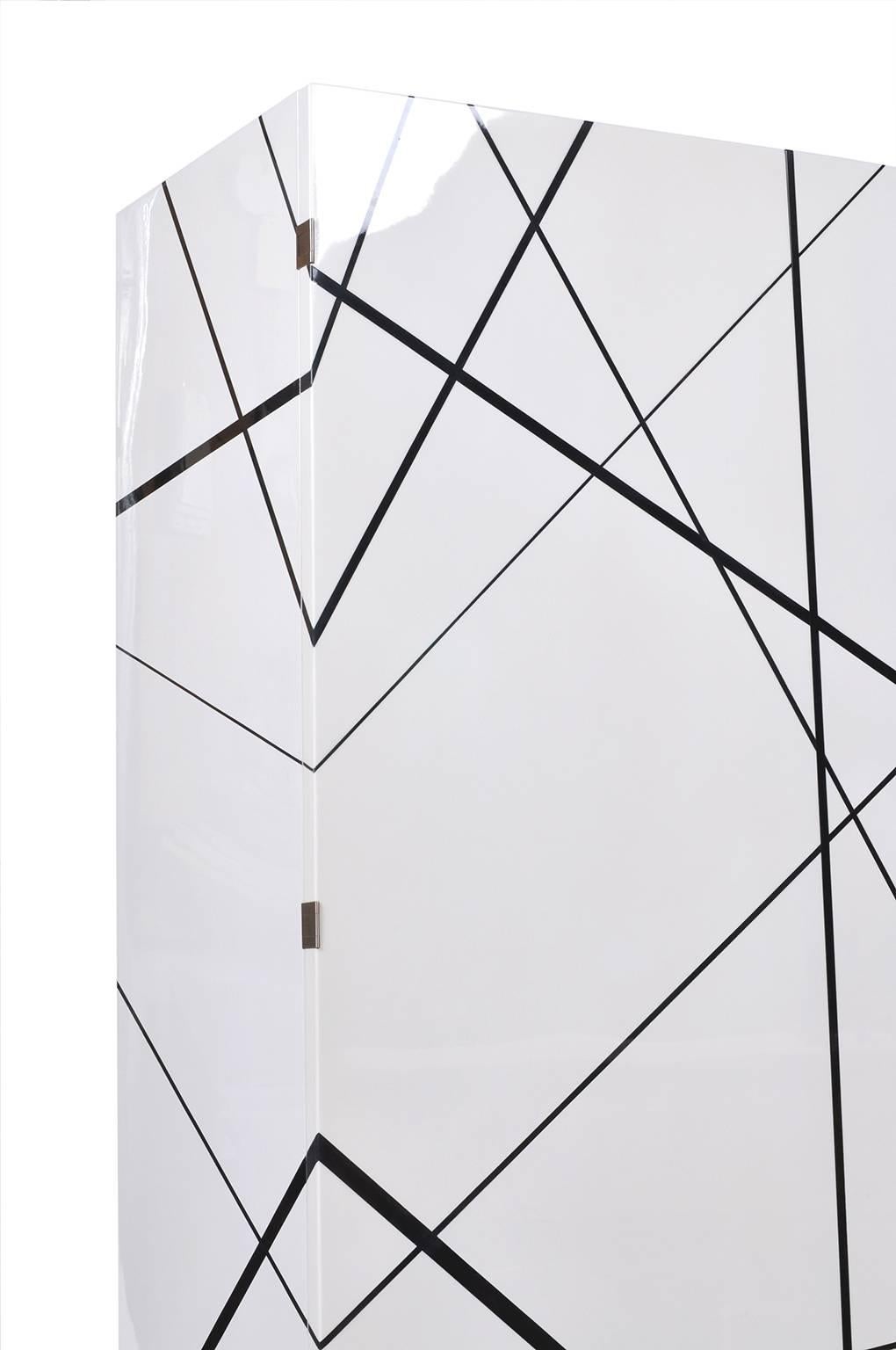 Contemporary Ray Cabinet in Gloss White Lacquer and Ebony Inlay by Newell Design Studio For Sale