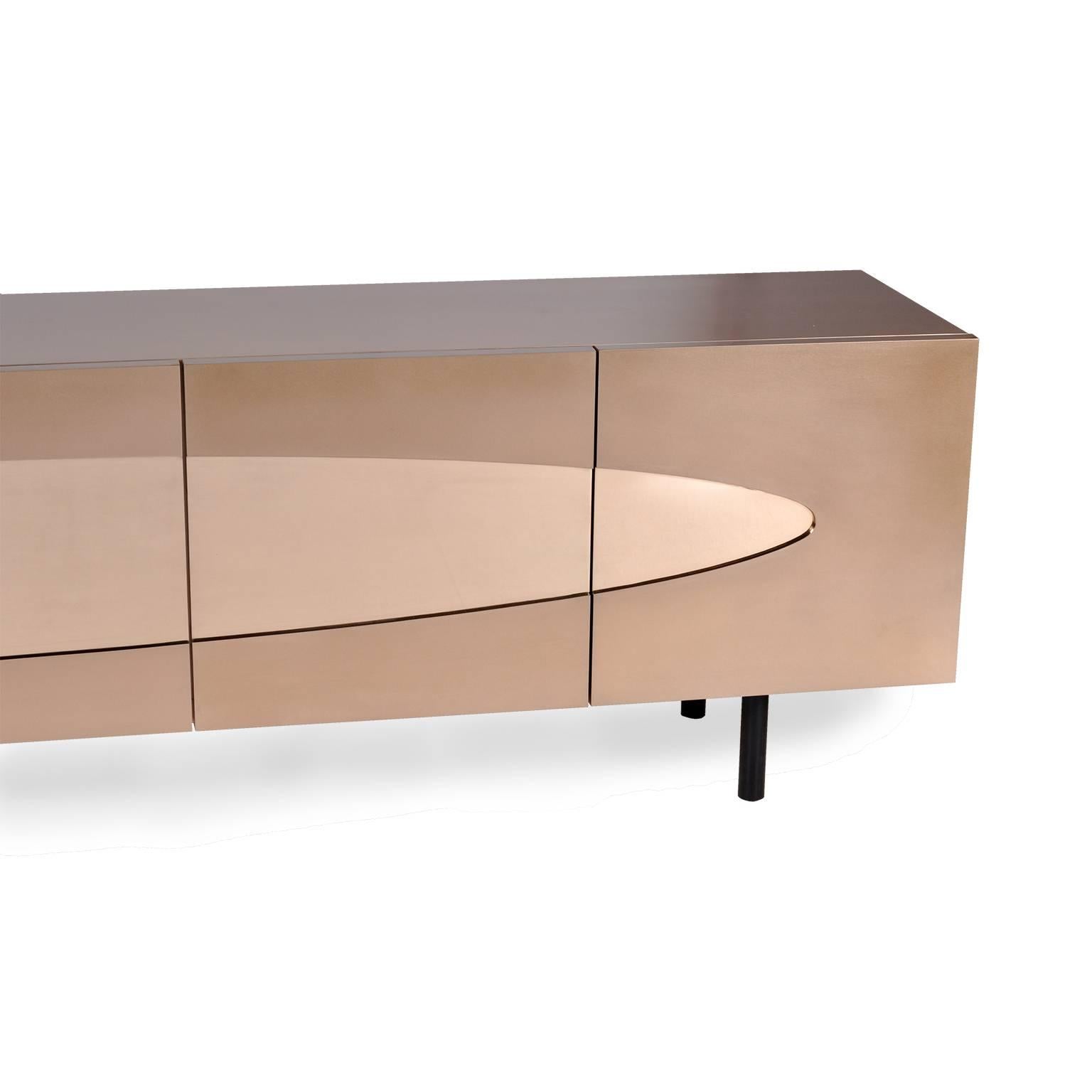 Ellipse Sideboard in Bronze with Turned Ebony Legs and Lacquer Interior For Sale 3