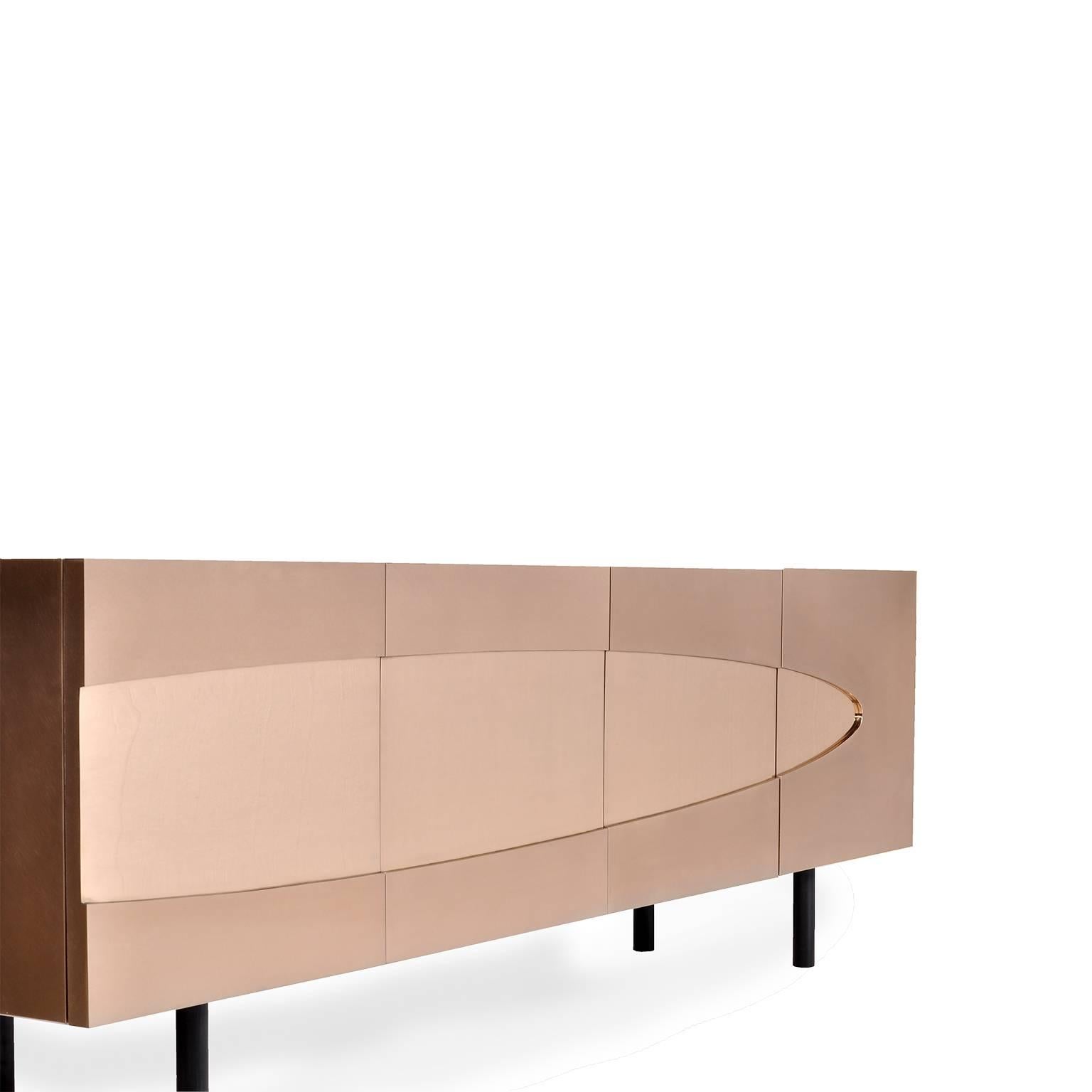 Ellipse Sideboard in Bronze with Turned Ebony Legs and Lacquer Interior For Sale 2