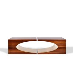 Ellipse Coffee Table Sculpted in Solid Walnut and Brass by Newell Design
