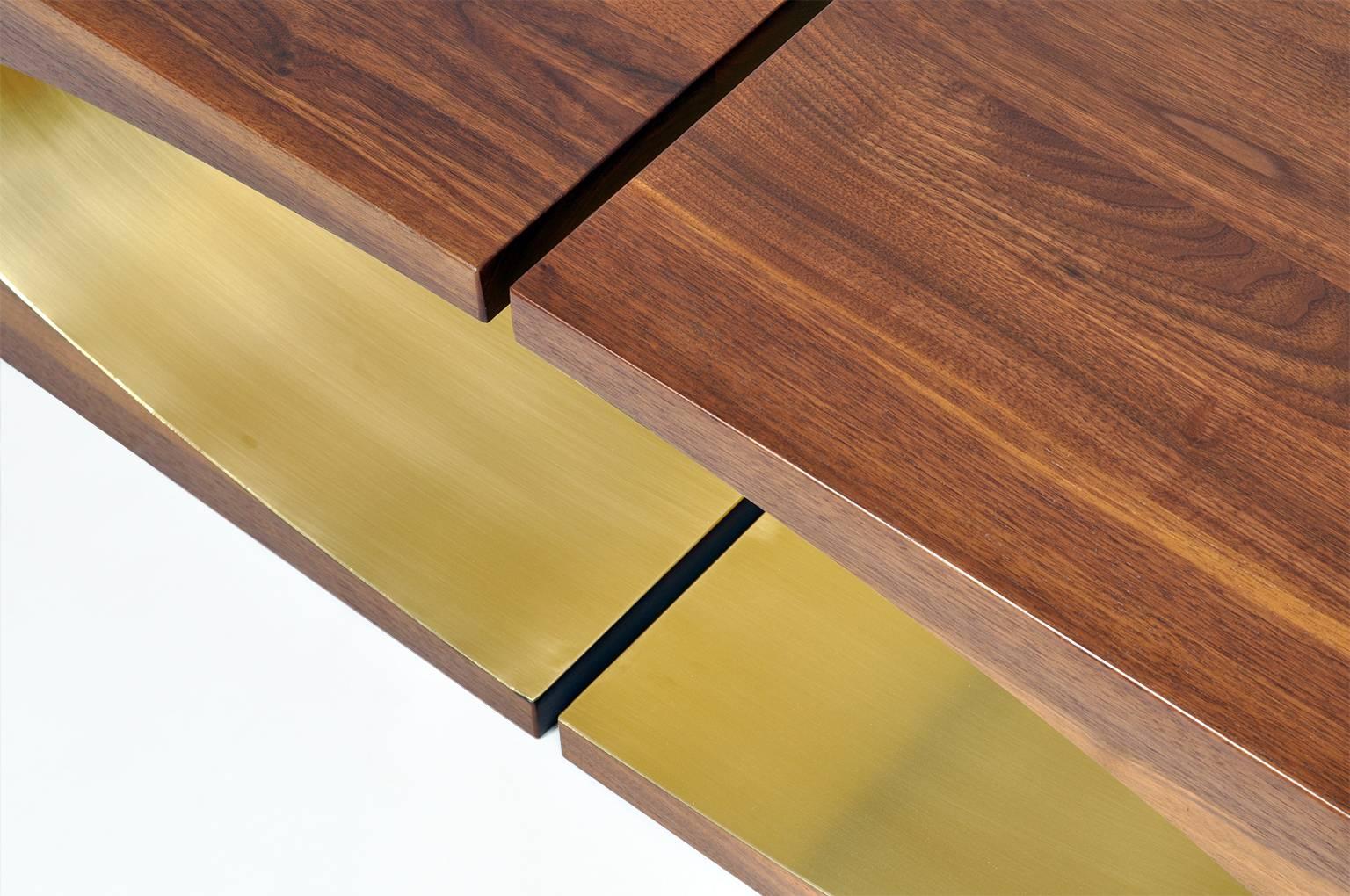 Contemporary Ellipse Coffee Table Sculpted in Solid Walnut and Brass by Newell Design For Sale
