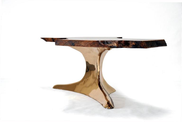Root Table in Cast Polished Bronze and Natural Edge Oak by Newell ...