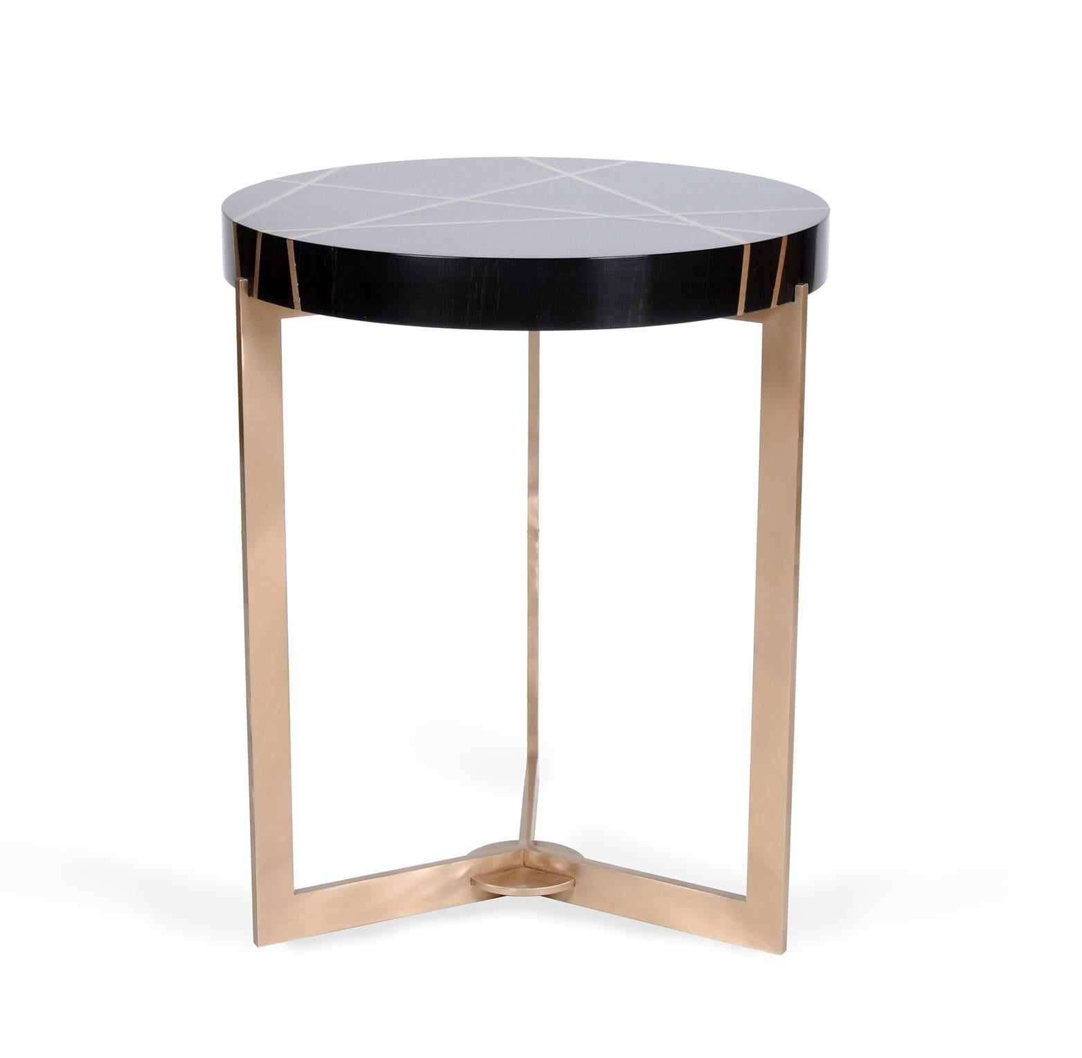 American Ray End Table in Bronze and Genuine Gabon Ebony by Newell Design For Sale