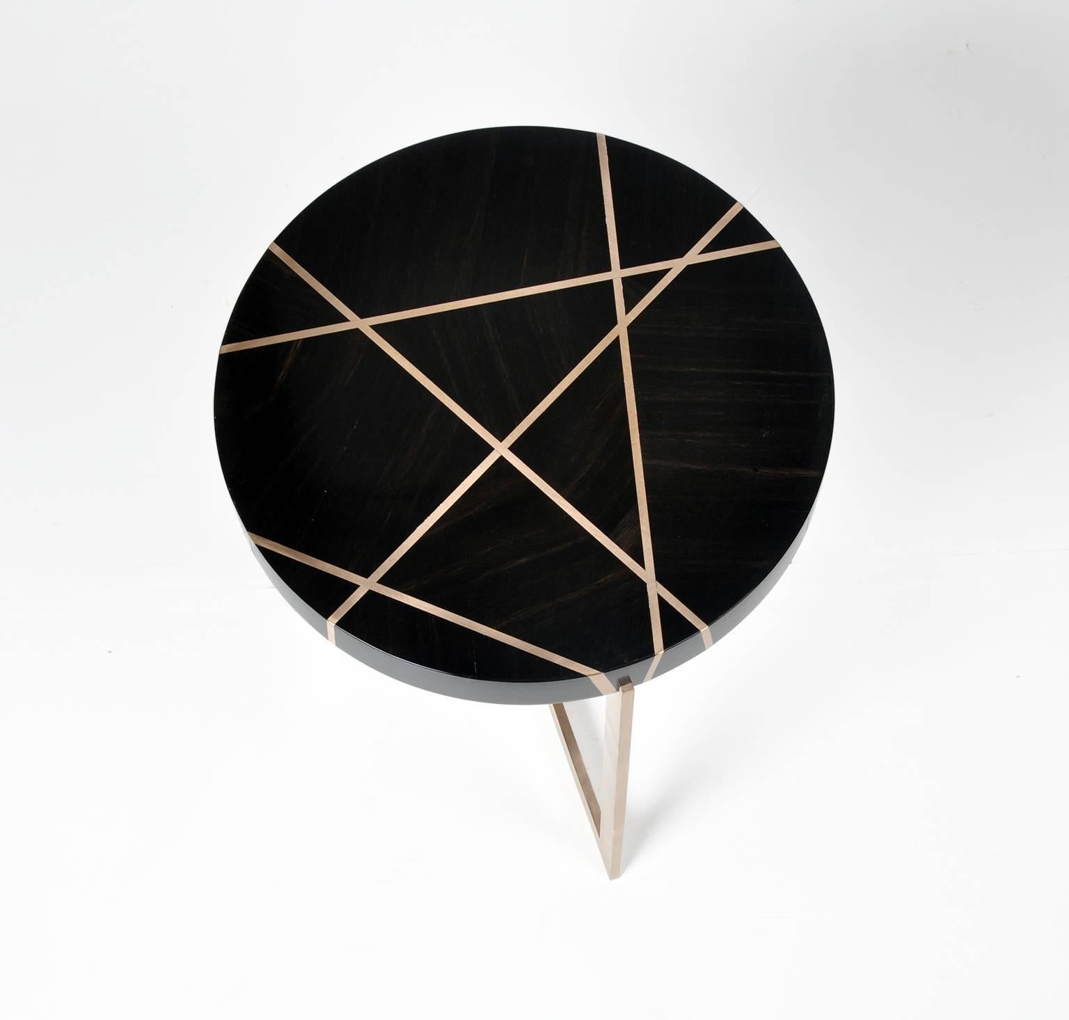 Welded Ray End Table in Bronze and Genuine Gabon Ebony by Newell Design For Sale