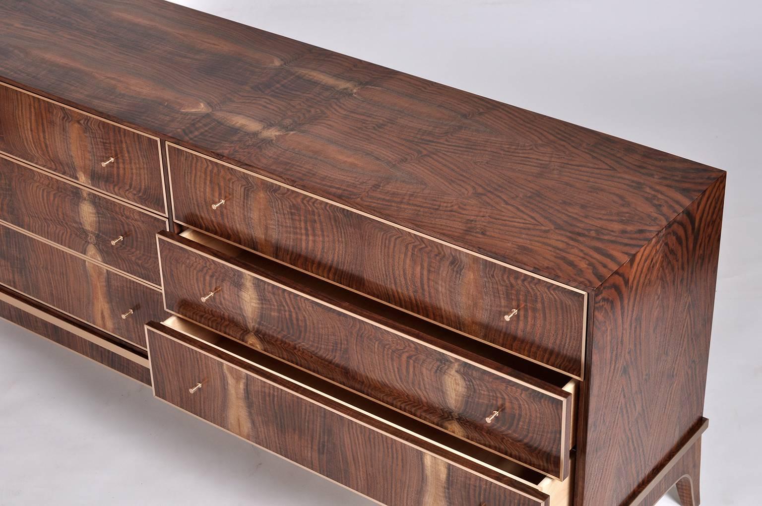 American Reve Six-Drawer Dresser in Bastogne Walnut and Bronze by Newell Design For Sale