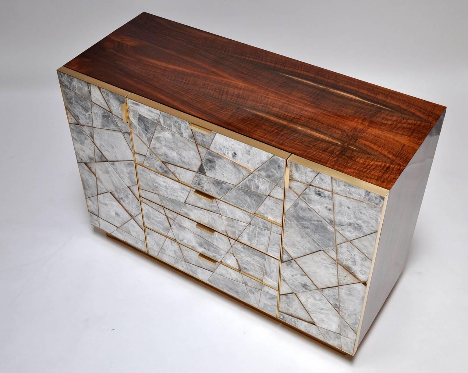 American Mosaic Cabinet in Selenite, Bronze and Claro Walnut by Newell Design Studio For Sale