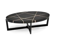 Ray Oval Cocktail Table in Genuine Gabon Ebony and Bronze by Newell Design