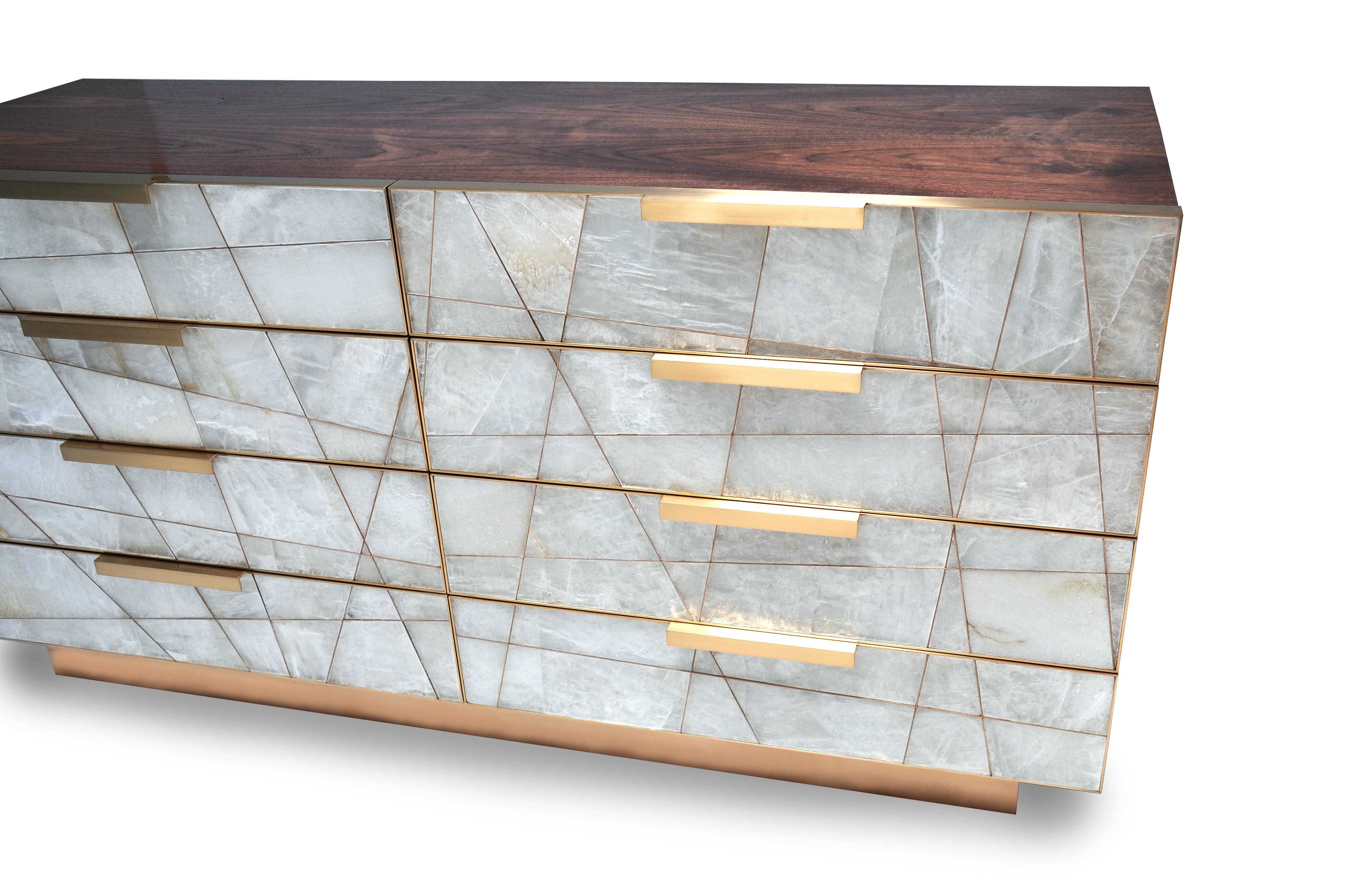 Contemporary Mosaic Dresser in Selenite, Bronze and American Walnut by Newell Design For Sale