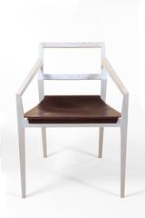 Bleached Ash, Solid Wood Chair with Slung Leather Seat - Set of Two