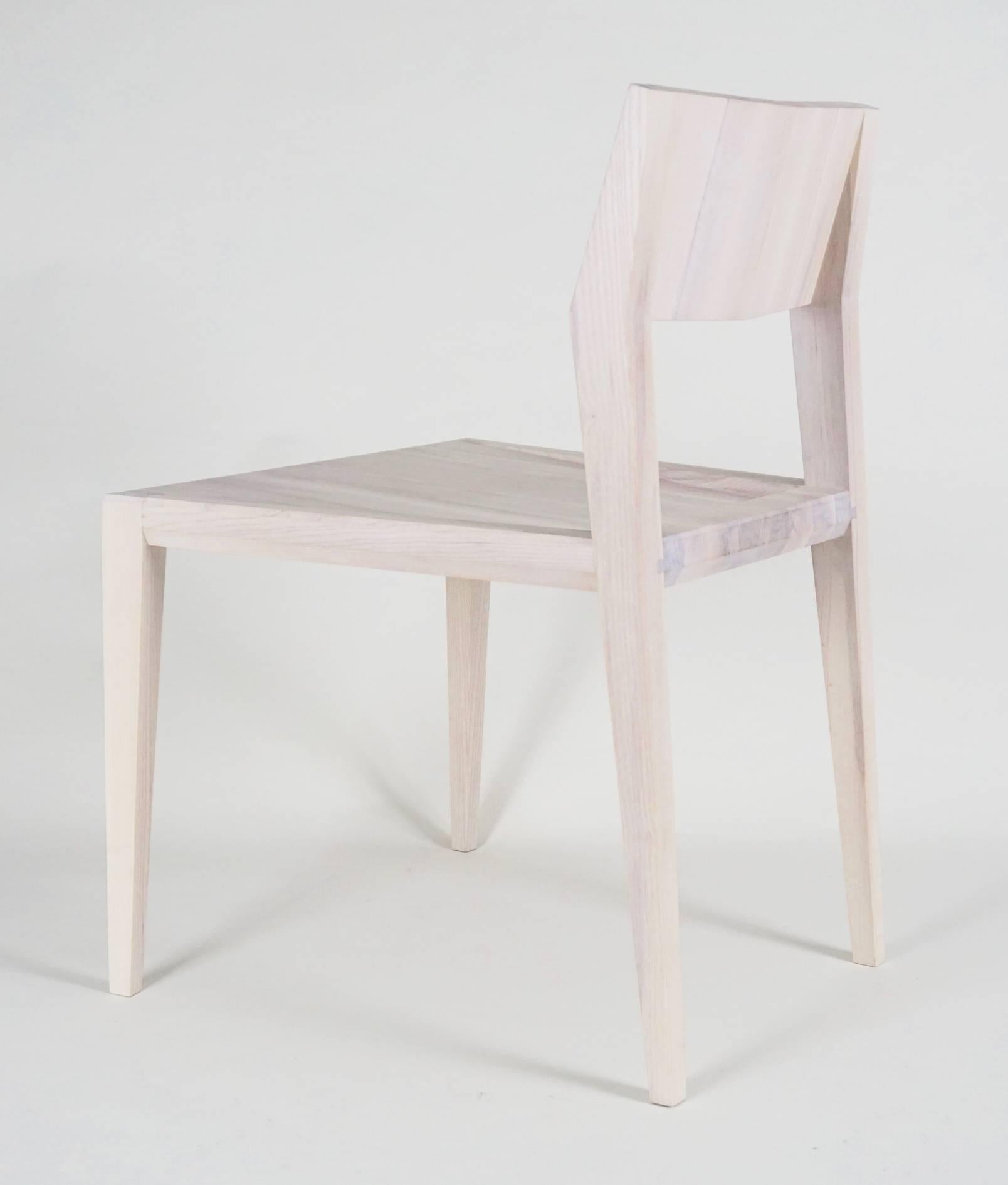 White Armless Contemporary Ash Chair with Faceted Legs and Seat Back For Sale 2