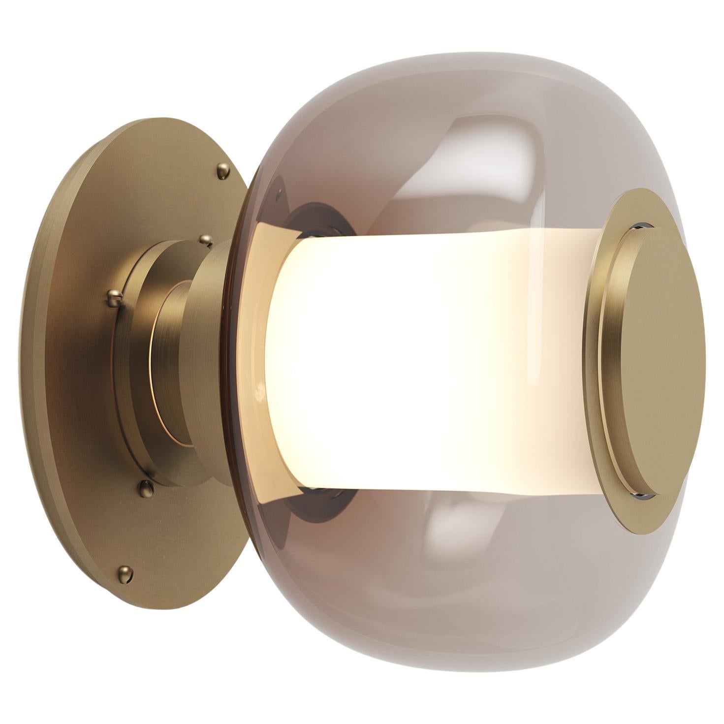 Luna A Small Sconce in Satin Brass & Smoked Bronze Glass For Sale