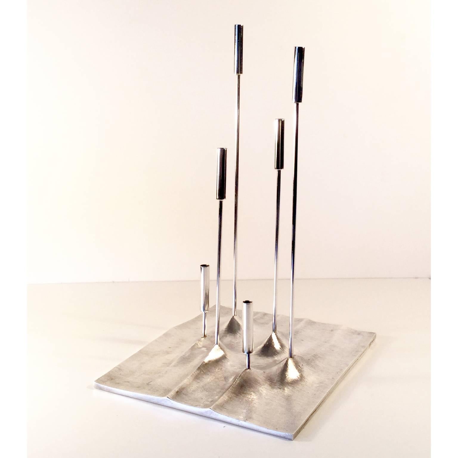 "Sol Lunaire" 1959 silver plated candleholder Design by the Finnish Designer by Tapio Wirkkala; stamp by the French Silversmith Christofle Gallia.
