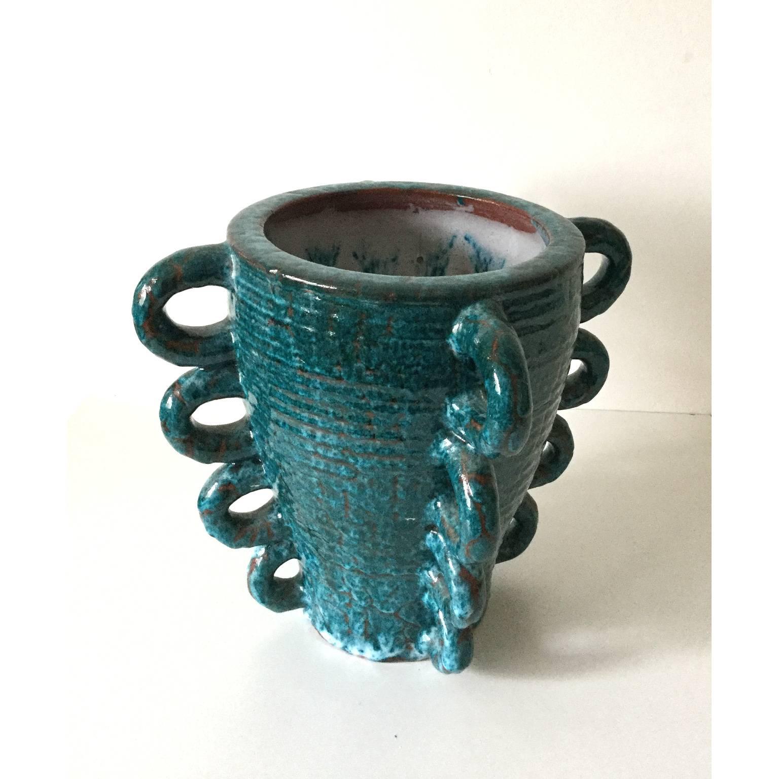 Mid-Century Modern Accolay Blue Glazed Vase For Sale